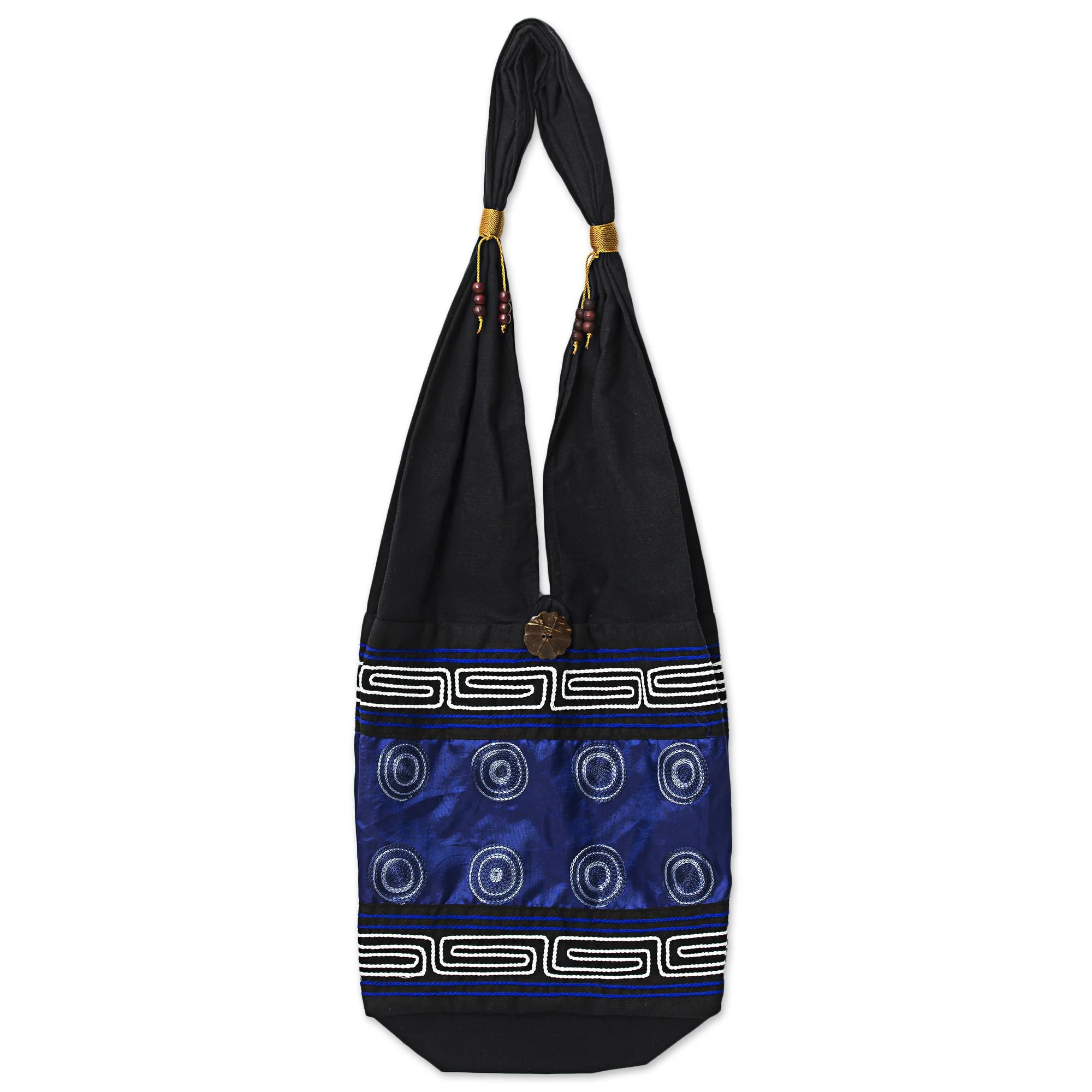 Summer Indigo Cotton Silk Blend Shoulder Bag Indigo Black Thailand - Image 2