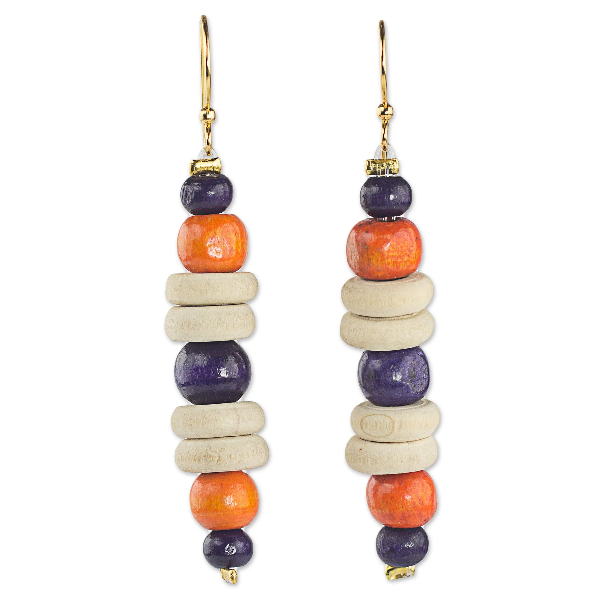 Summer Rain Purple and Orange Sese Wood Dangle Earrings - Image 2