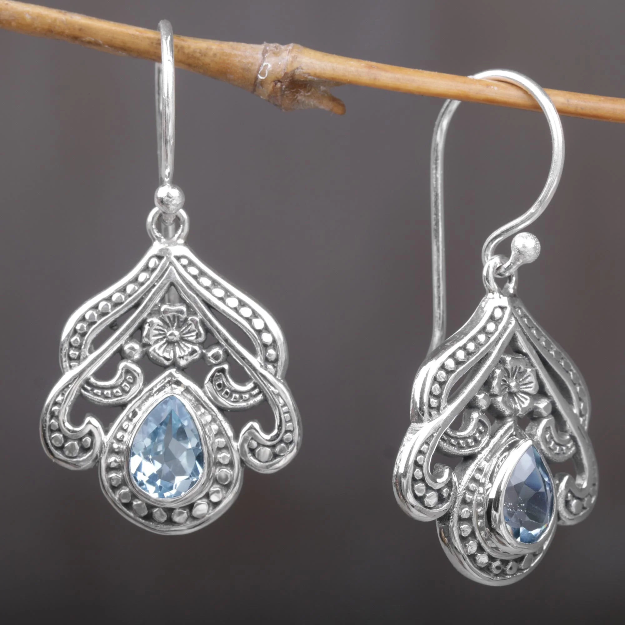 Summer Raindrops Blue Topaz Silver Dangle Earrings - Image 2