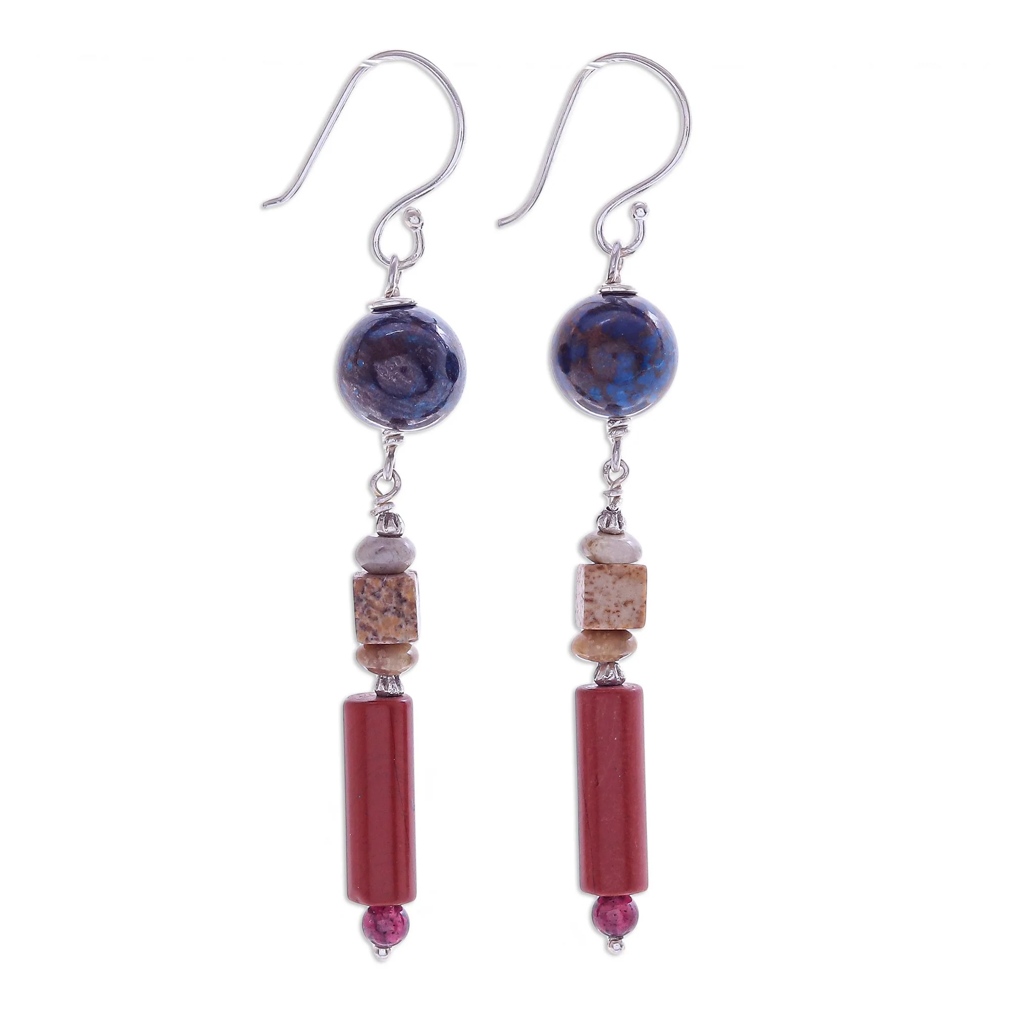 Summer Relax Hand Crafted Jasper and Garnet Dangle Earrings - Image 2
