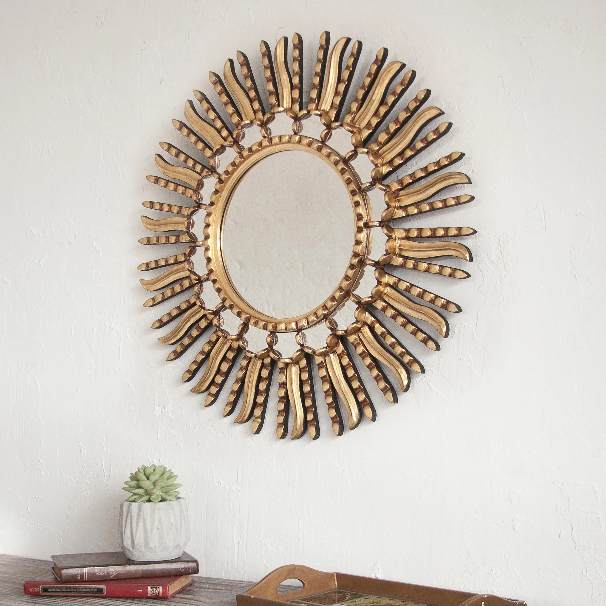 Summer Sun Unique Bronze Leaf Round Gilded Wall Mirror - Image 3