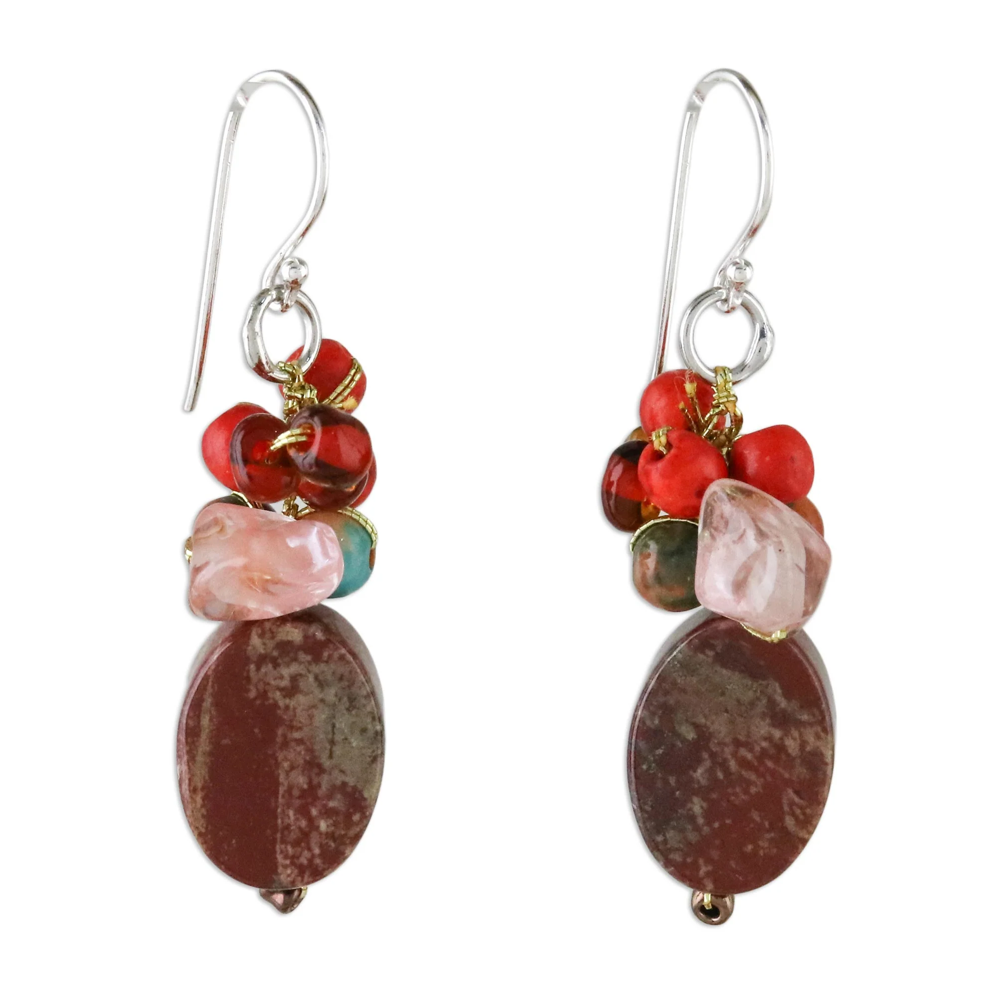 Summer Symphony Jasper Beaded Dangle Earrings from Thailand - Image 2