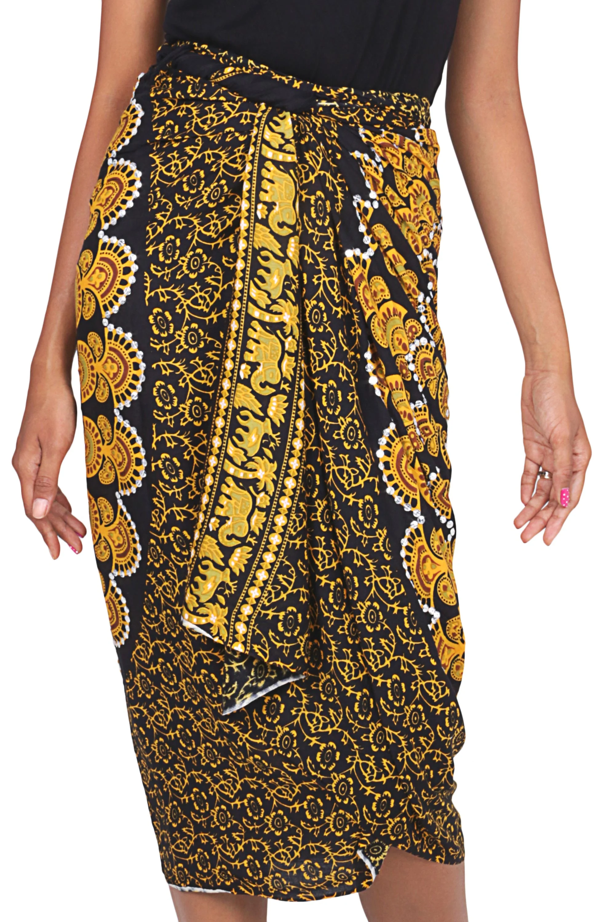 Sun and Sand Deer and Elephant Floral Pattern Sequined Rayon Sarong - Image 2