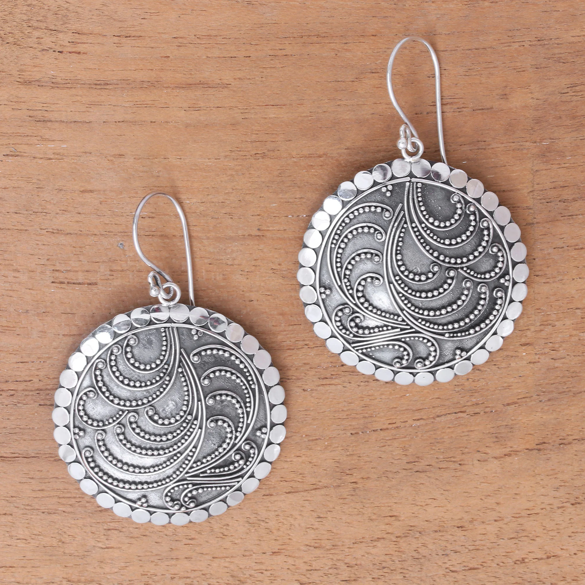 Sun Empress Handcrafted Sterling Silver Dangle Earrings from Bali - Image 3