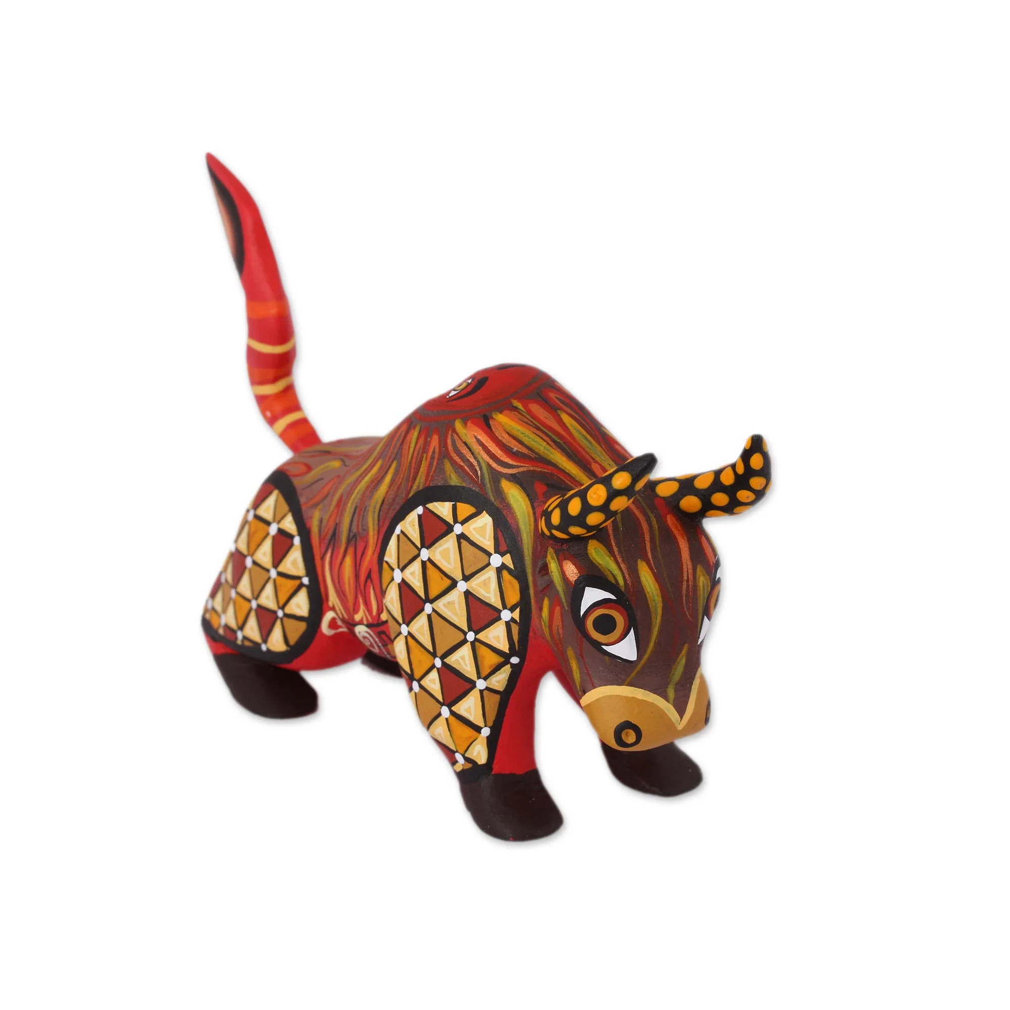 Sun Force Orange Alebrije Bull with Multicolor Hand Painted Motifs - Image 2