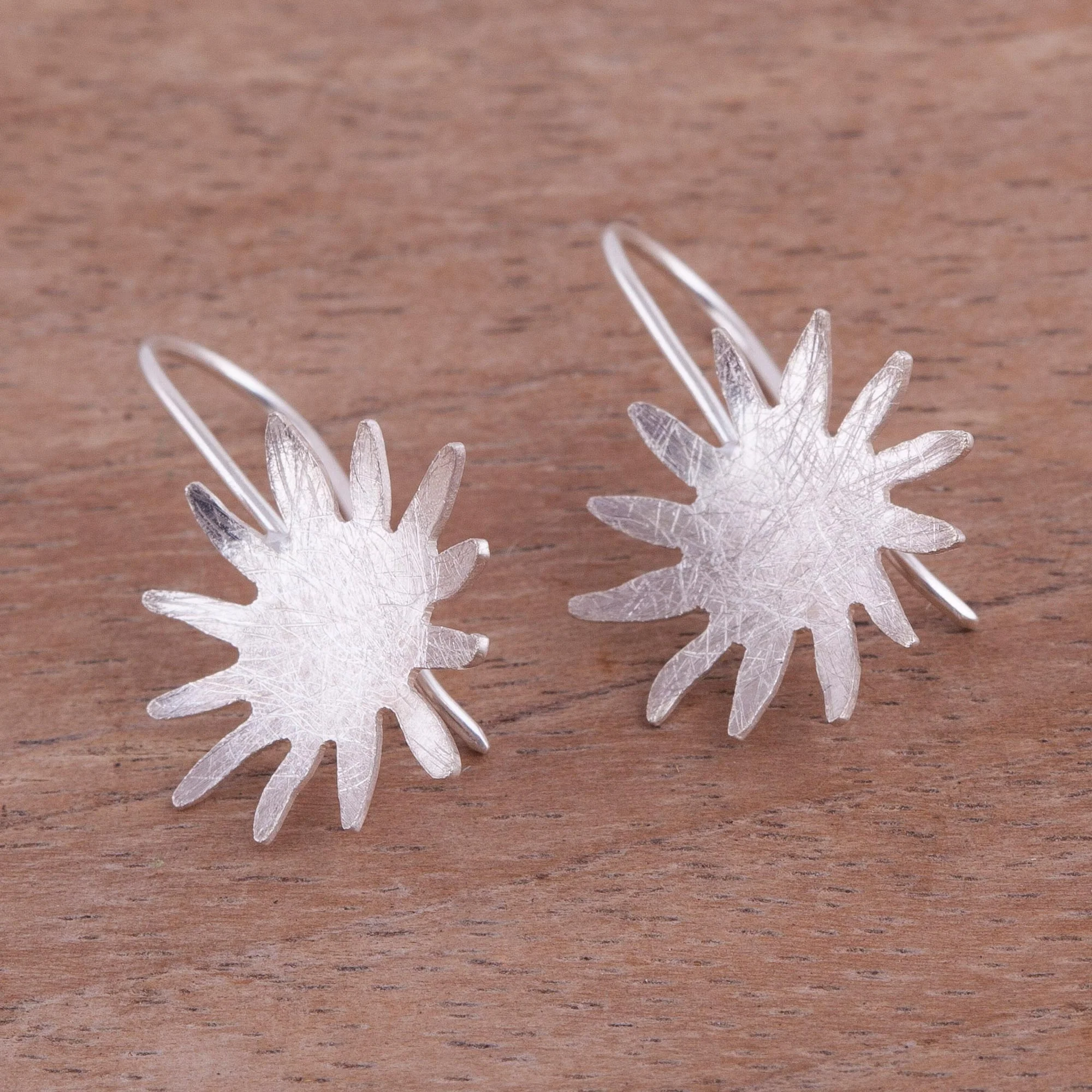 Sun Splash Sun-Shaped Sterling Silver Drop Earrings from Peru - Image 3