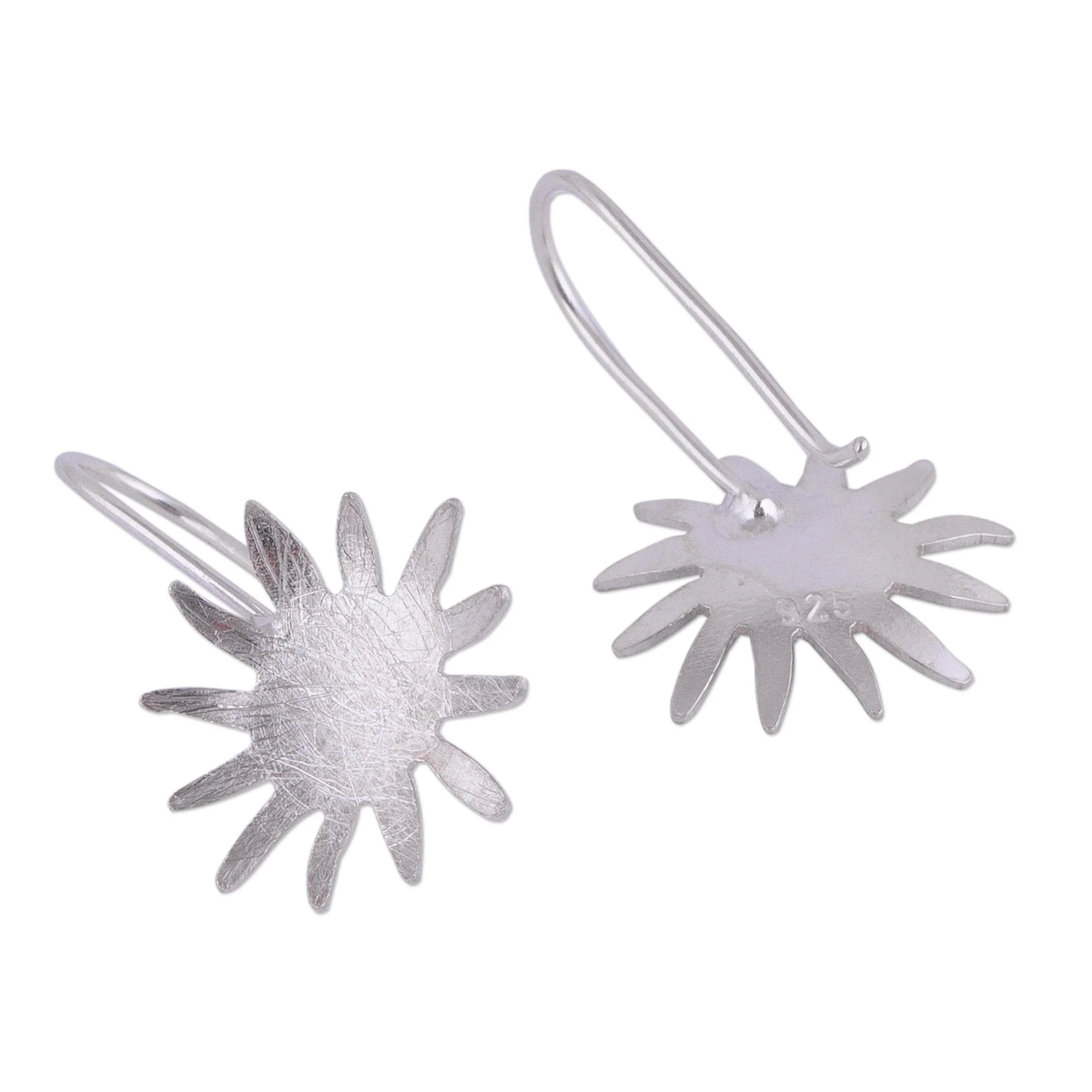 Sun Splash Sun-Shaped Sterling Silver Drop Earrings from Peru - Image 5