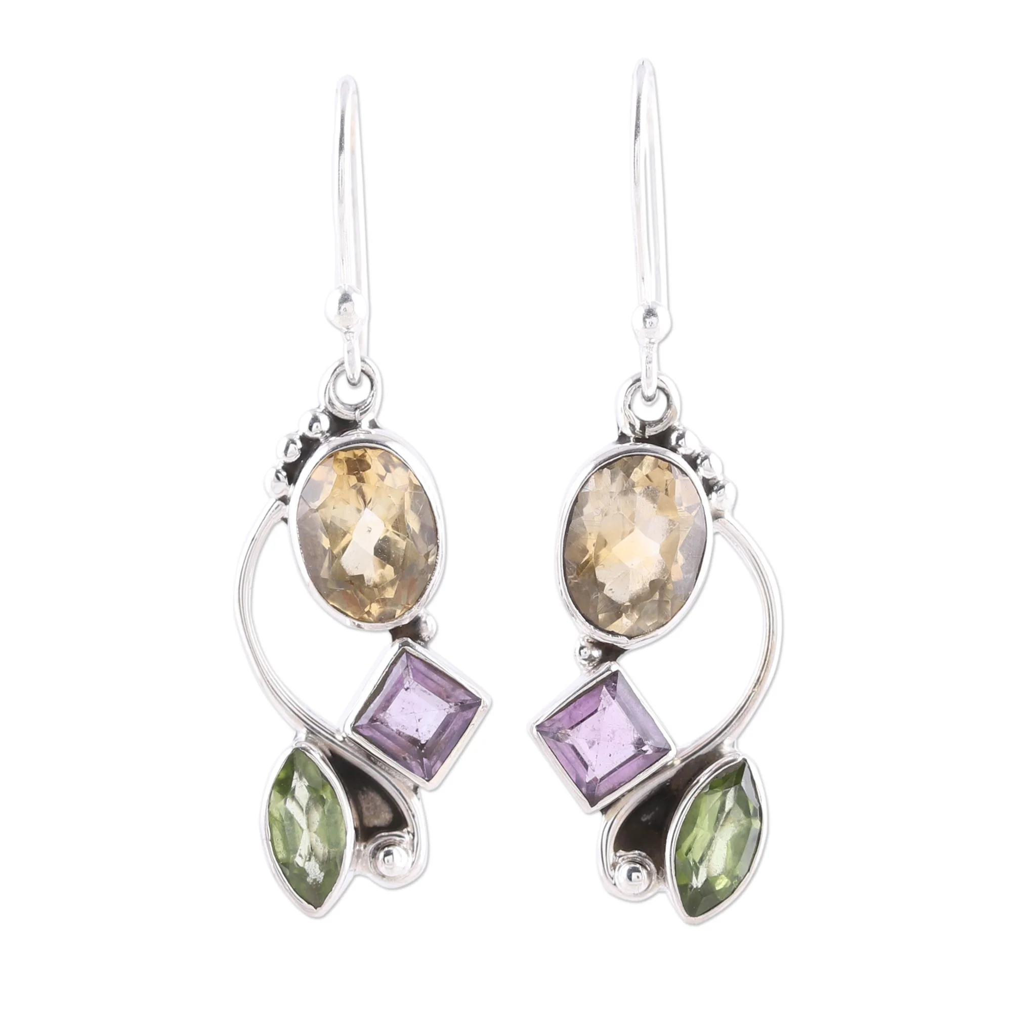 Sun with Violets Multi-Gem Citrine Earrings - Image 3