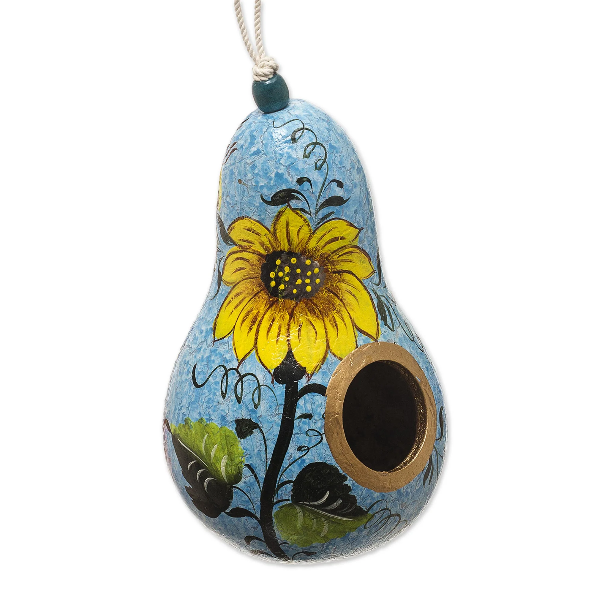 Sunflower and Sky Hand Painted Dried Gourd Birdhouse - Image 3