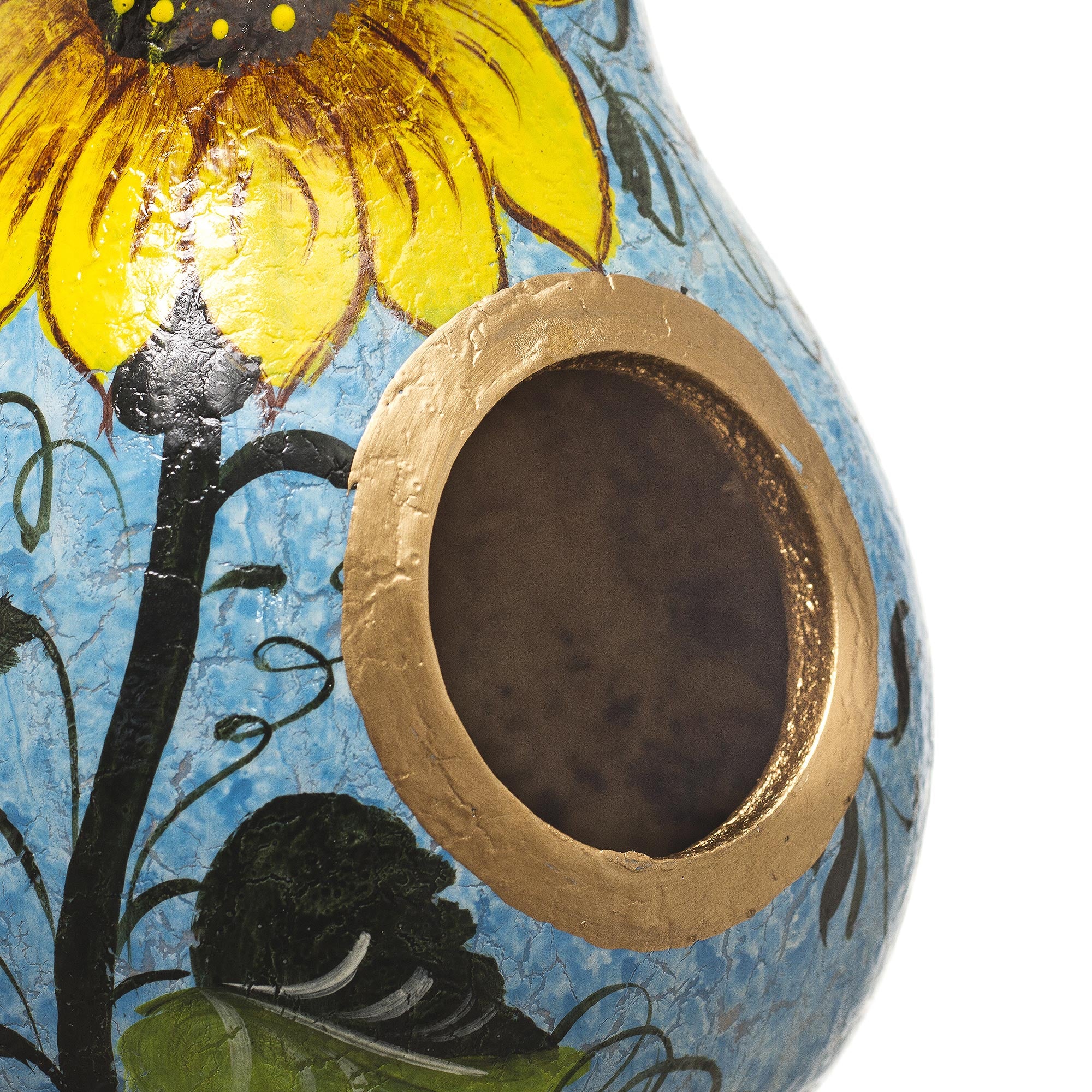 Sunflower and Sky Hand Painted Dried Gourd Birdhouse - Image 5