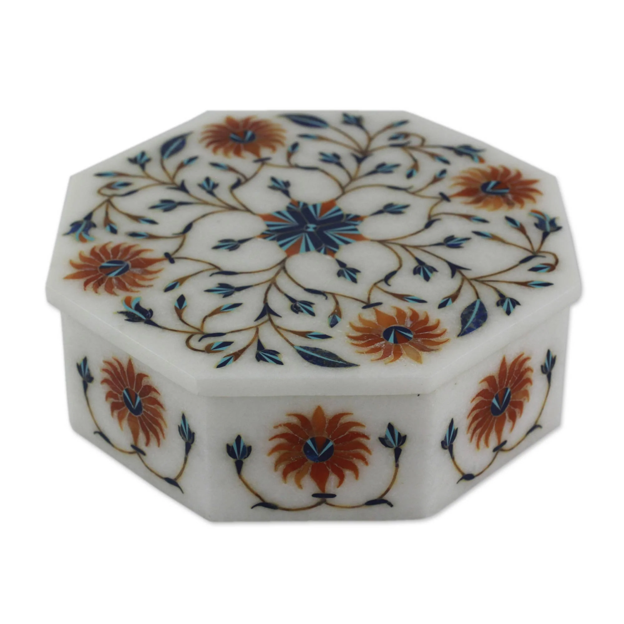 Sunflower Bouquet Handcrafted Indian Floral Marble Inlay Jewelry Box - Image 2
