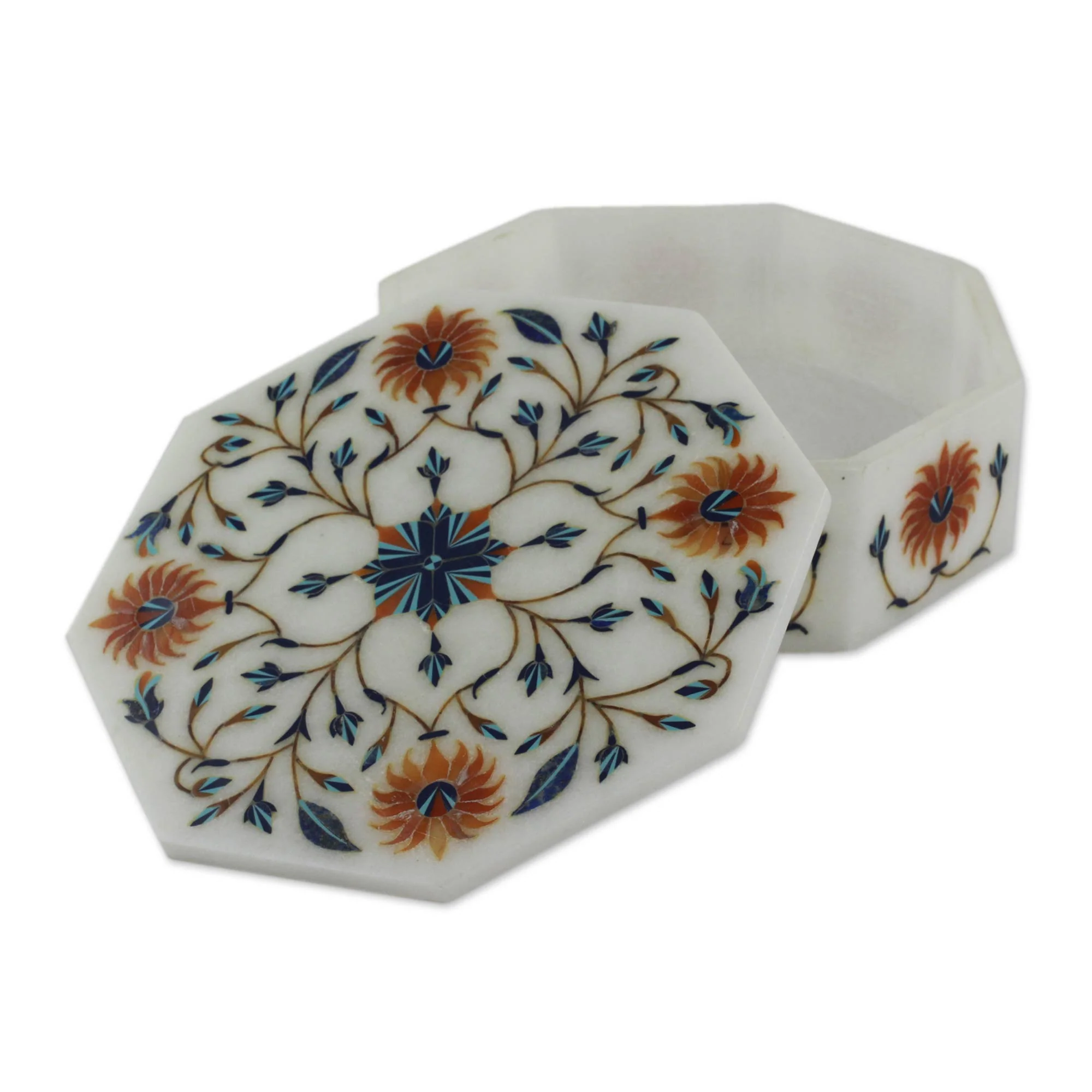Sunflower Bouquet Handcrafted Indian Floral Marble Inlay Jewelry Box - Image 3