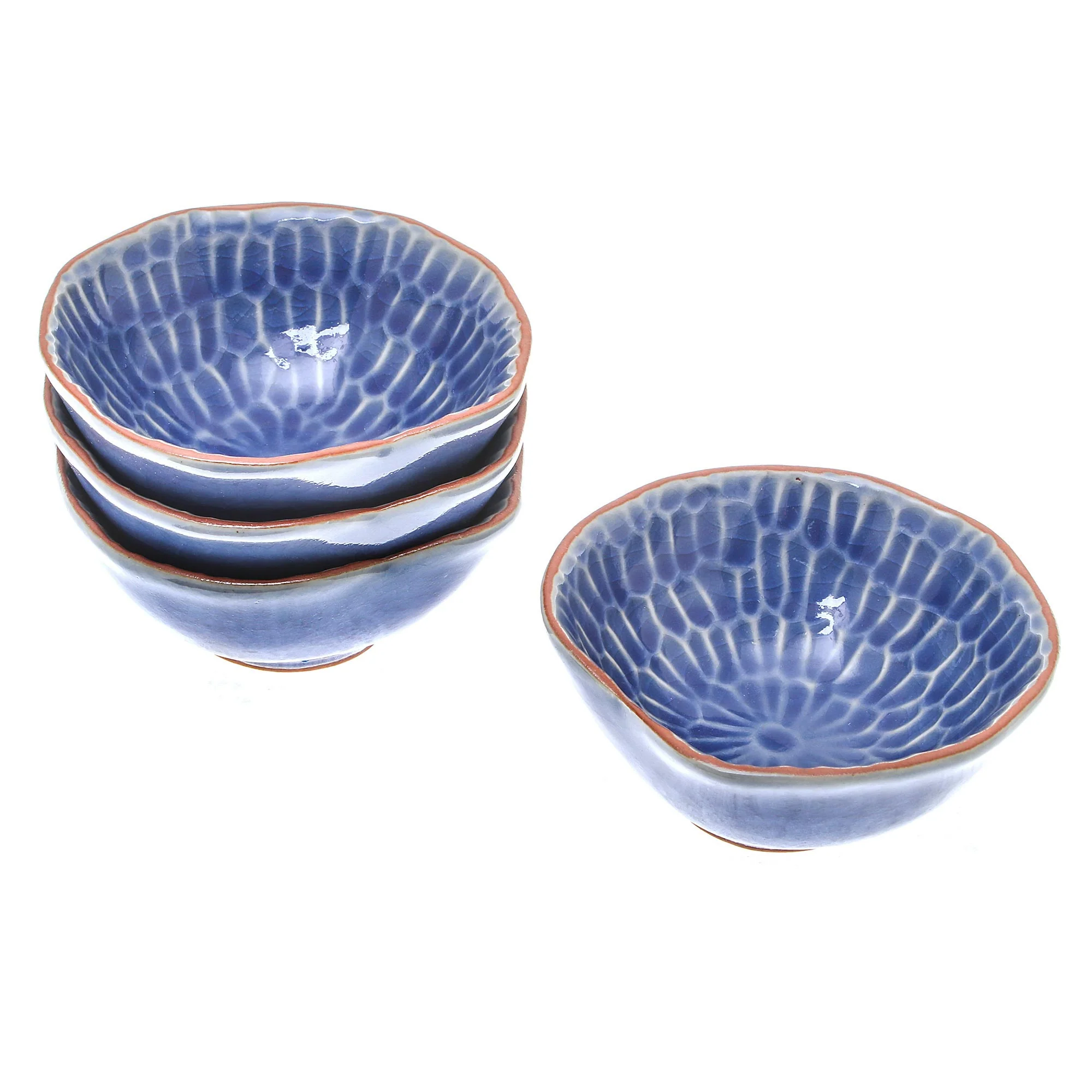 Sunflower Dream Blue Ceramic Appetizer Bowls from Thailand (Set of 4) - Image 2
