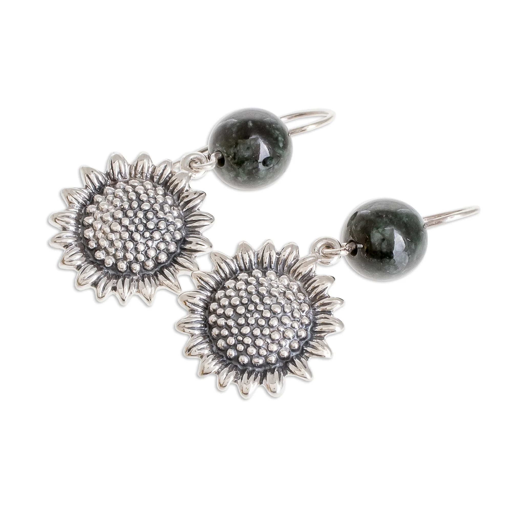 Sunflower Nature Jade Sunflower Dangle Earrings from Guatemala - Image 4