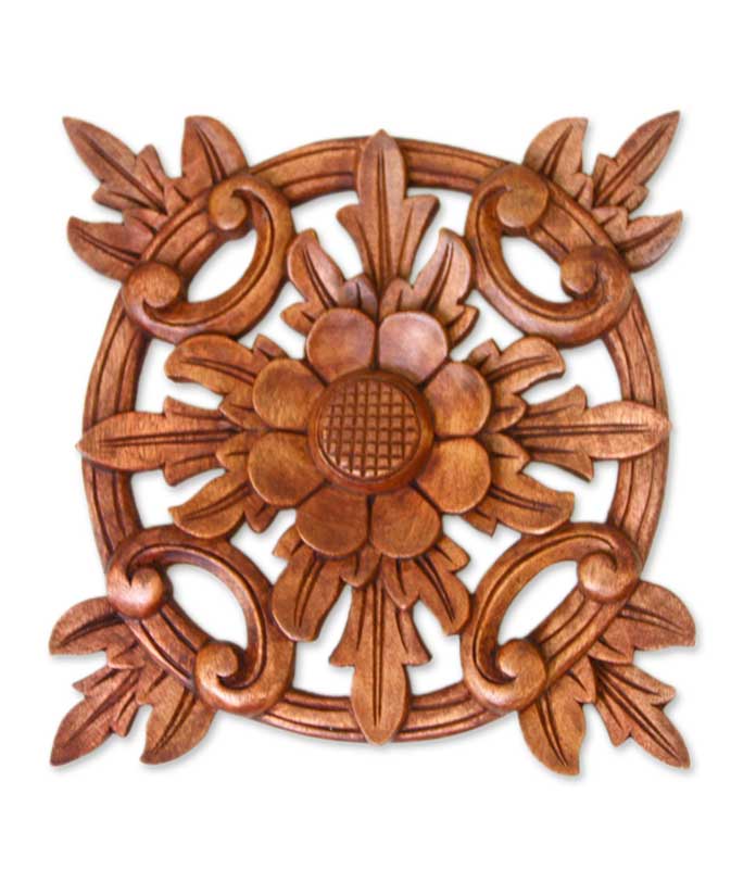 Sunflower Star Floral Suar Wood Wall Art - Image 2