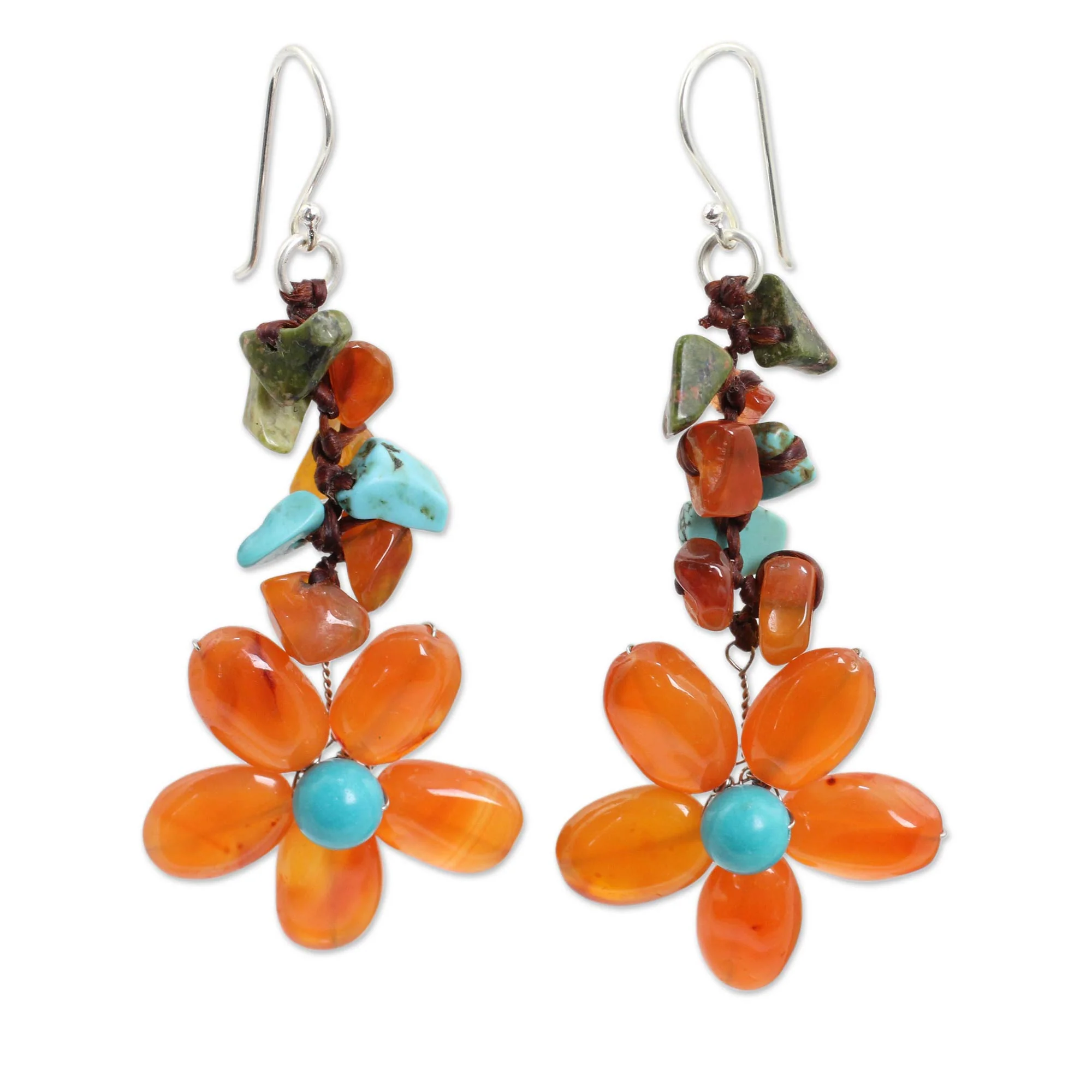 Sunny Blooms Carnelian & Silver Plated Earrings - Image 2
