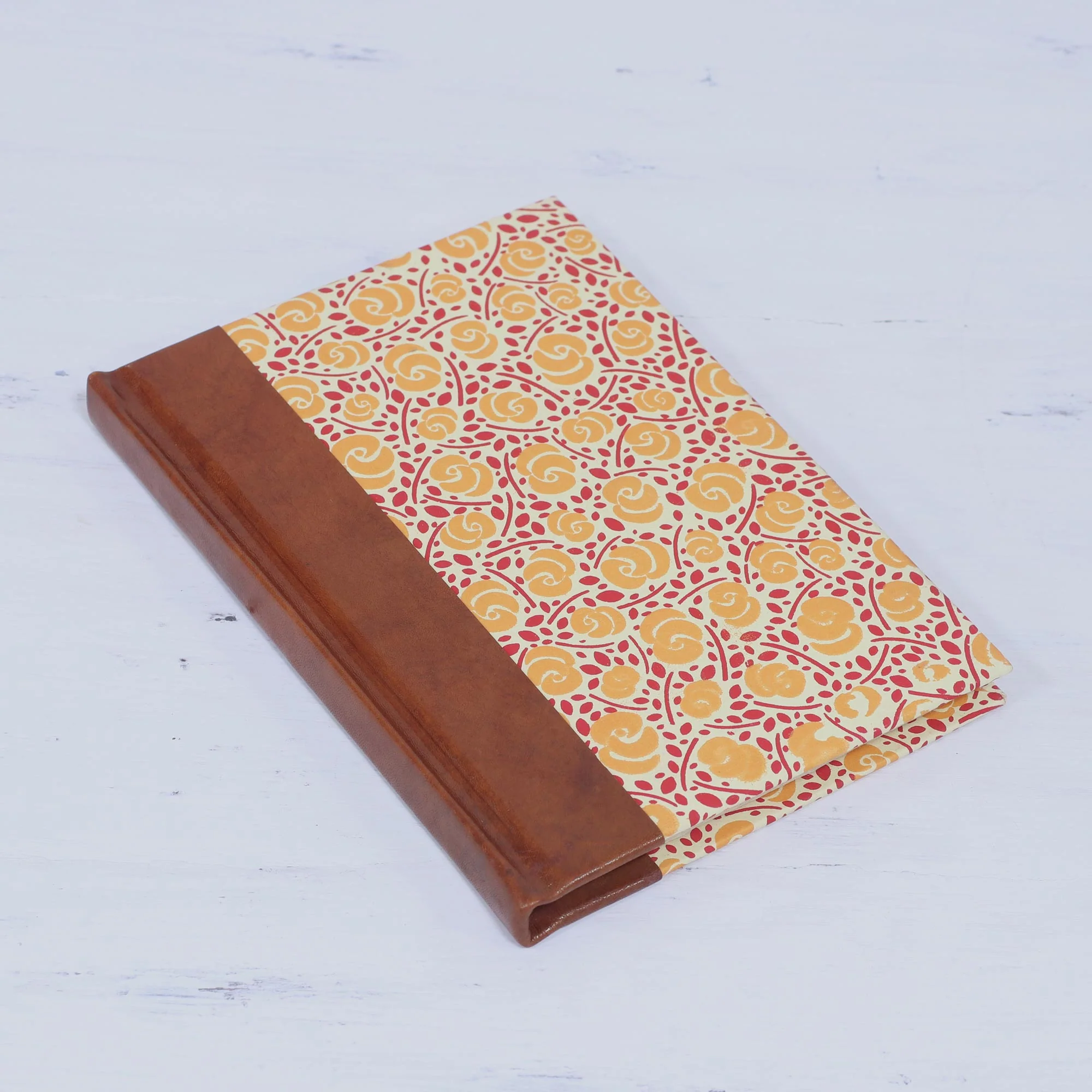 Sunny Blossoms Handcrafted Floral Leather-Accented Journal from India