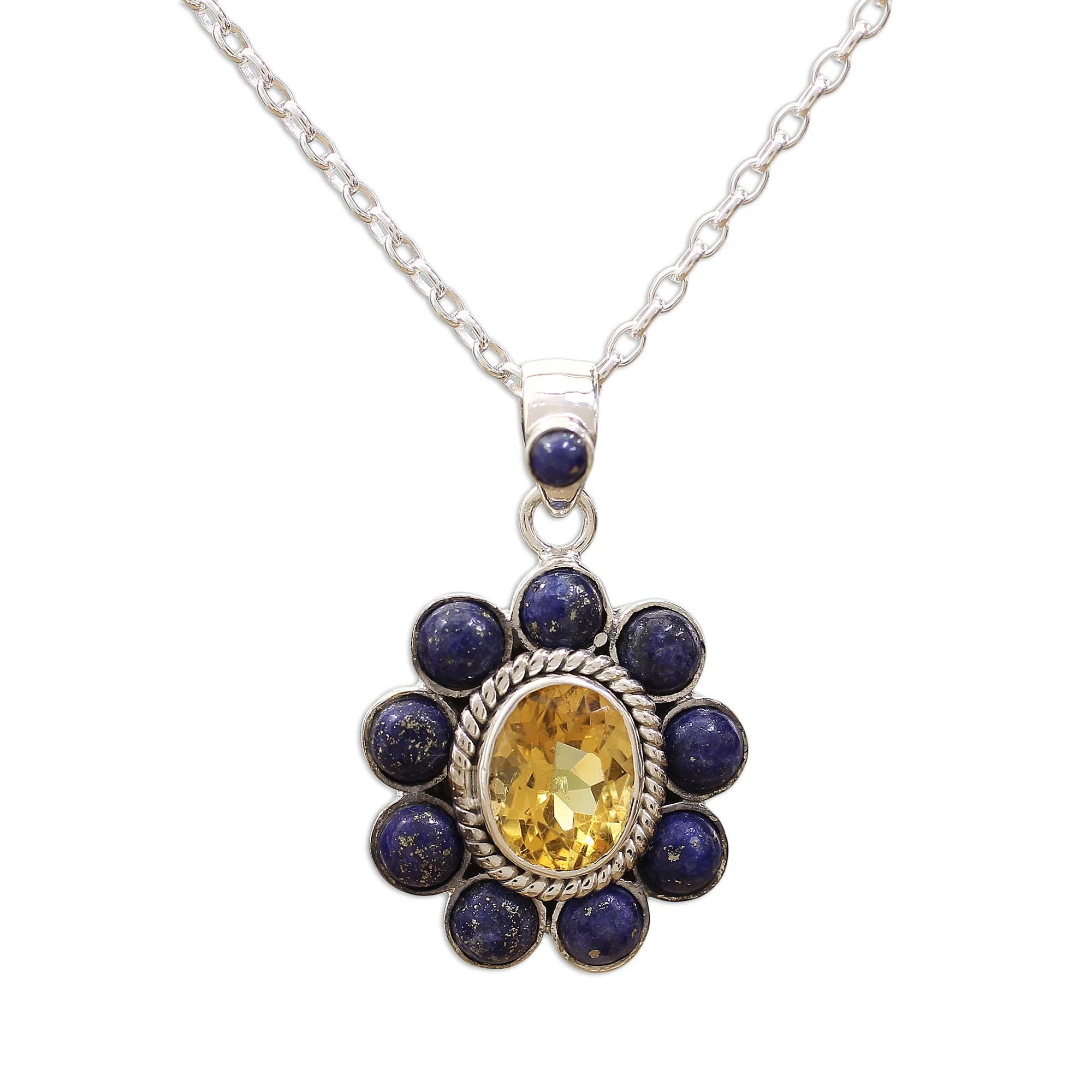 Sunny Blue Citrine Lapiz Lazuli Sterling Silver Necklace NOVICA India - Image 2