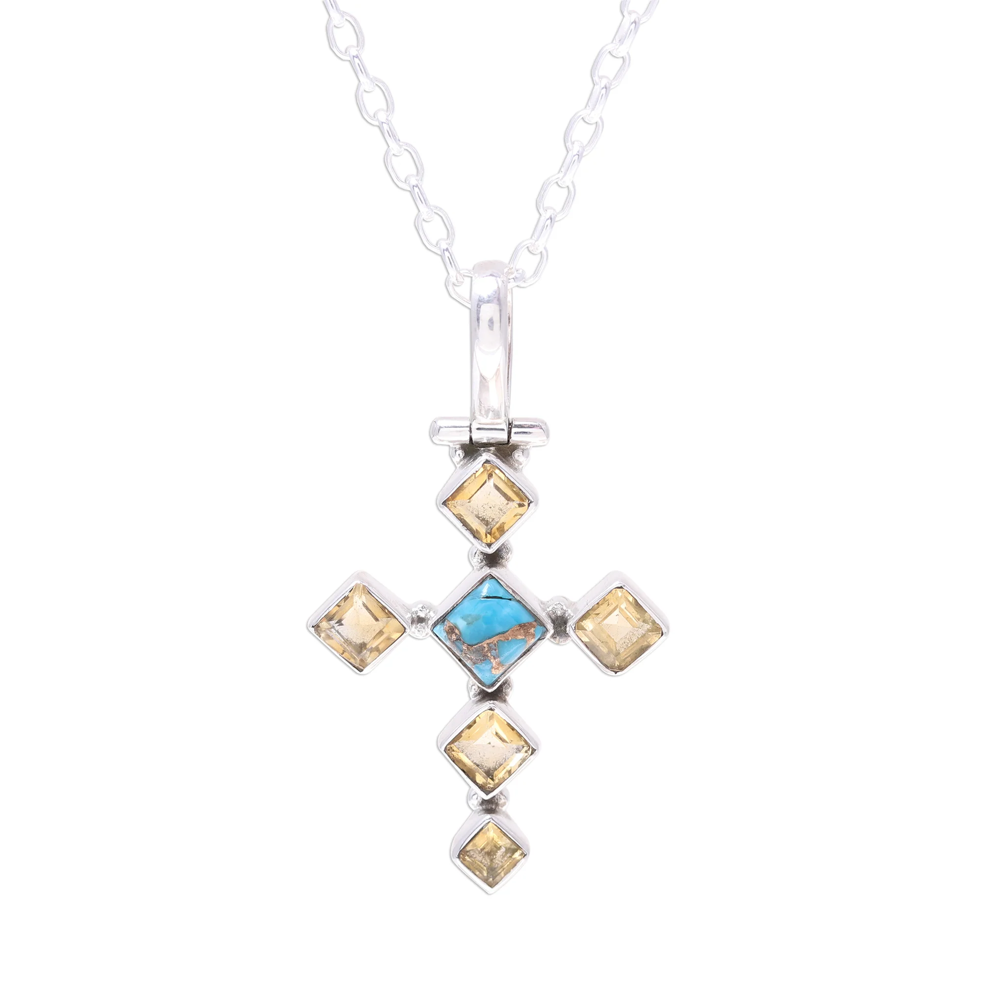 Sunny Cross Citrine and Composite Turquoise Cross Pendant Necklace - Image 2