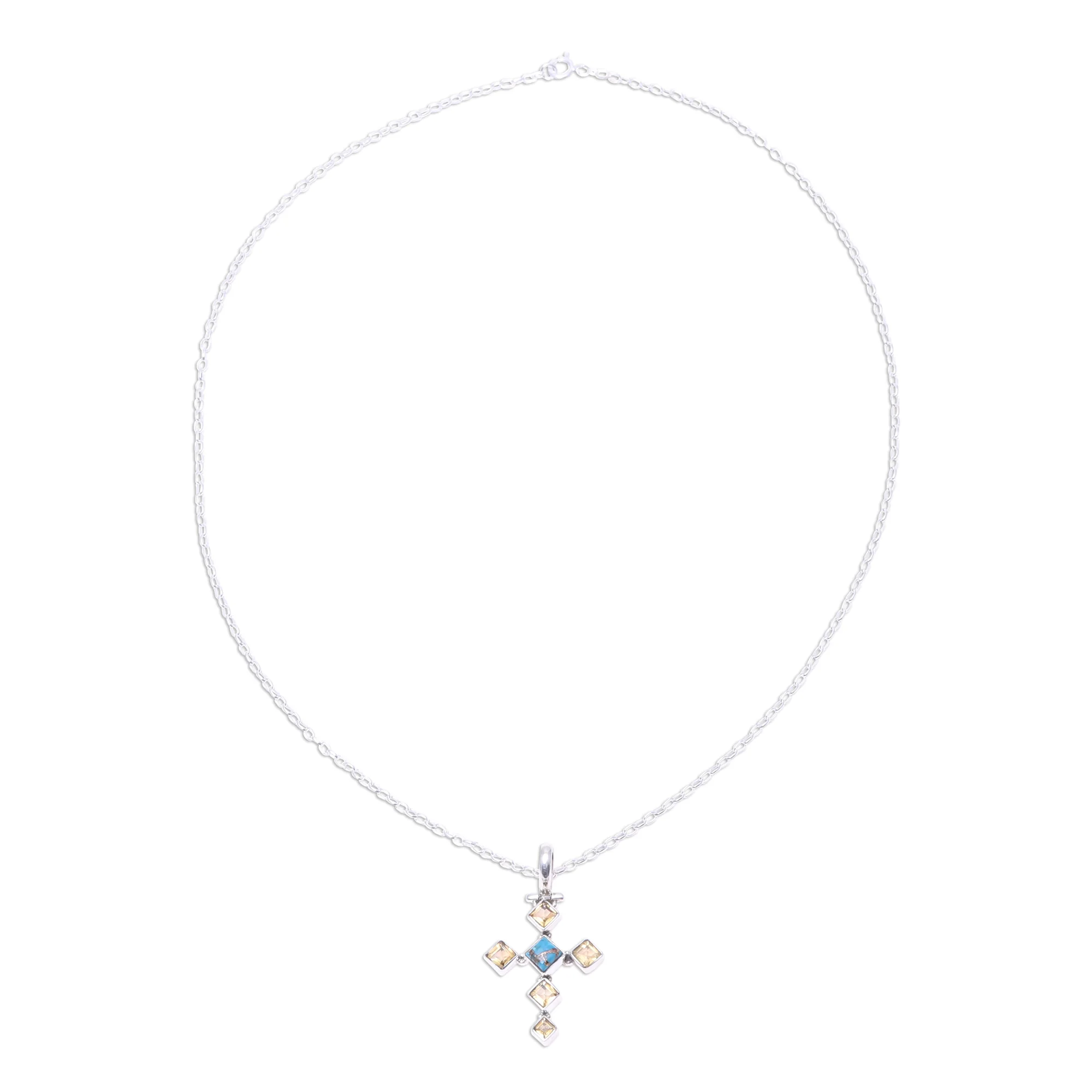 Sunny Cross Citrine and Composite Turquoise Cross Pendant Necklace - Image 4