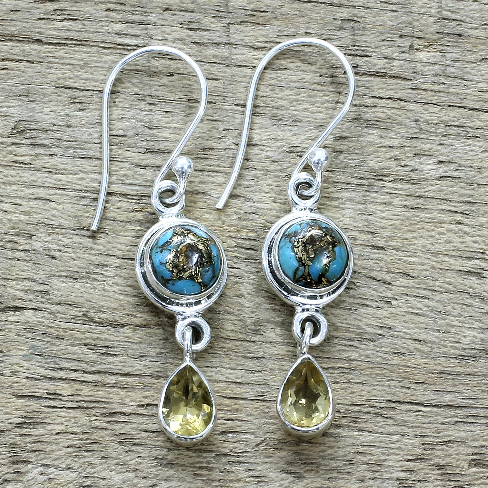 Sunny Droplets Two Carat Citrine Dangle Earrings from India - Image 3