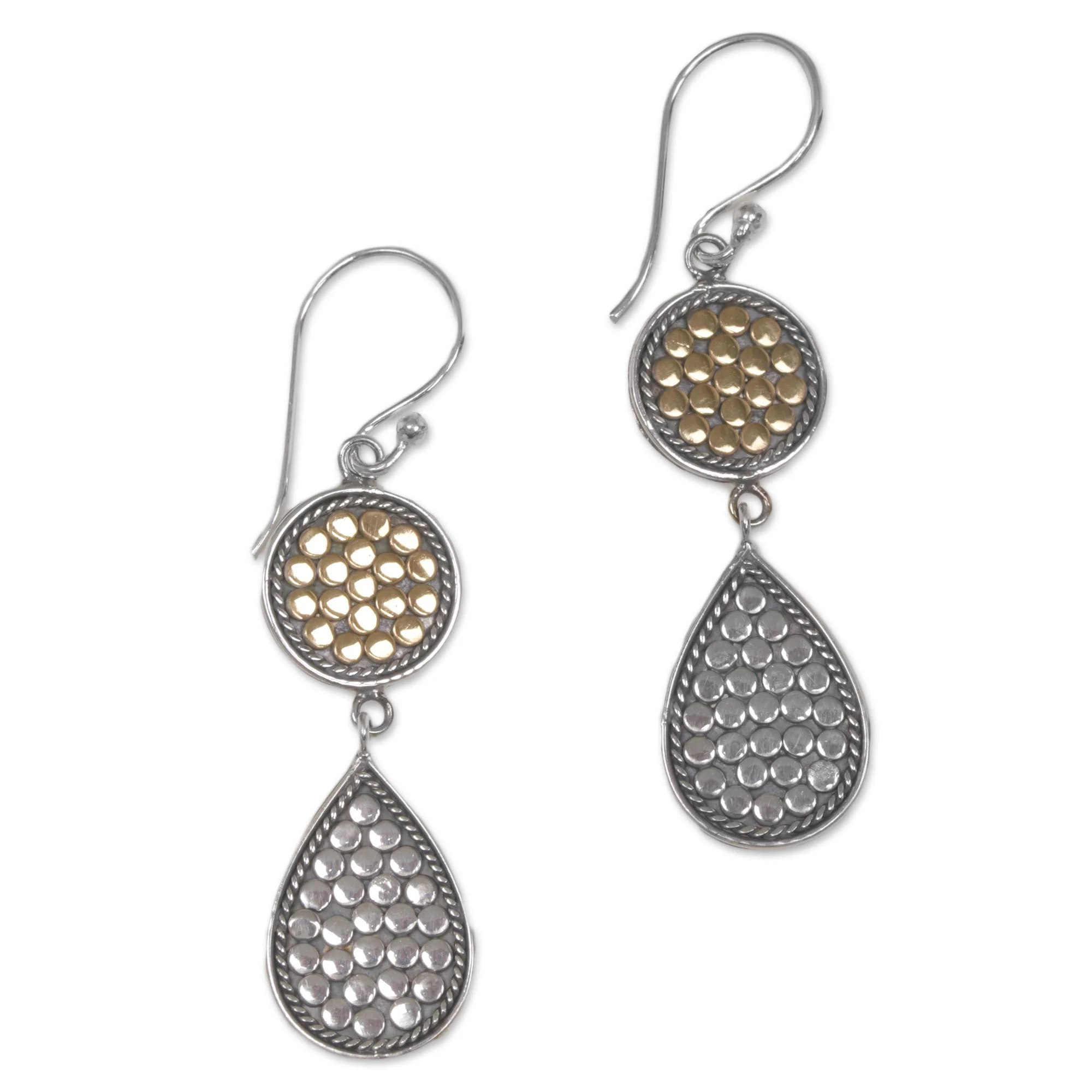 Sunny Drops Gold and Sterling Silver Teardrop Dangle Earrings Indonesia - Image 2