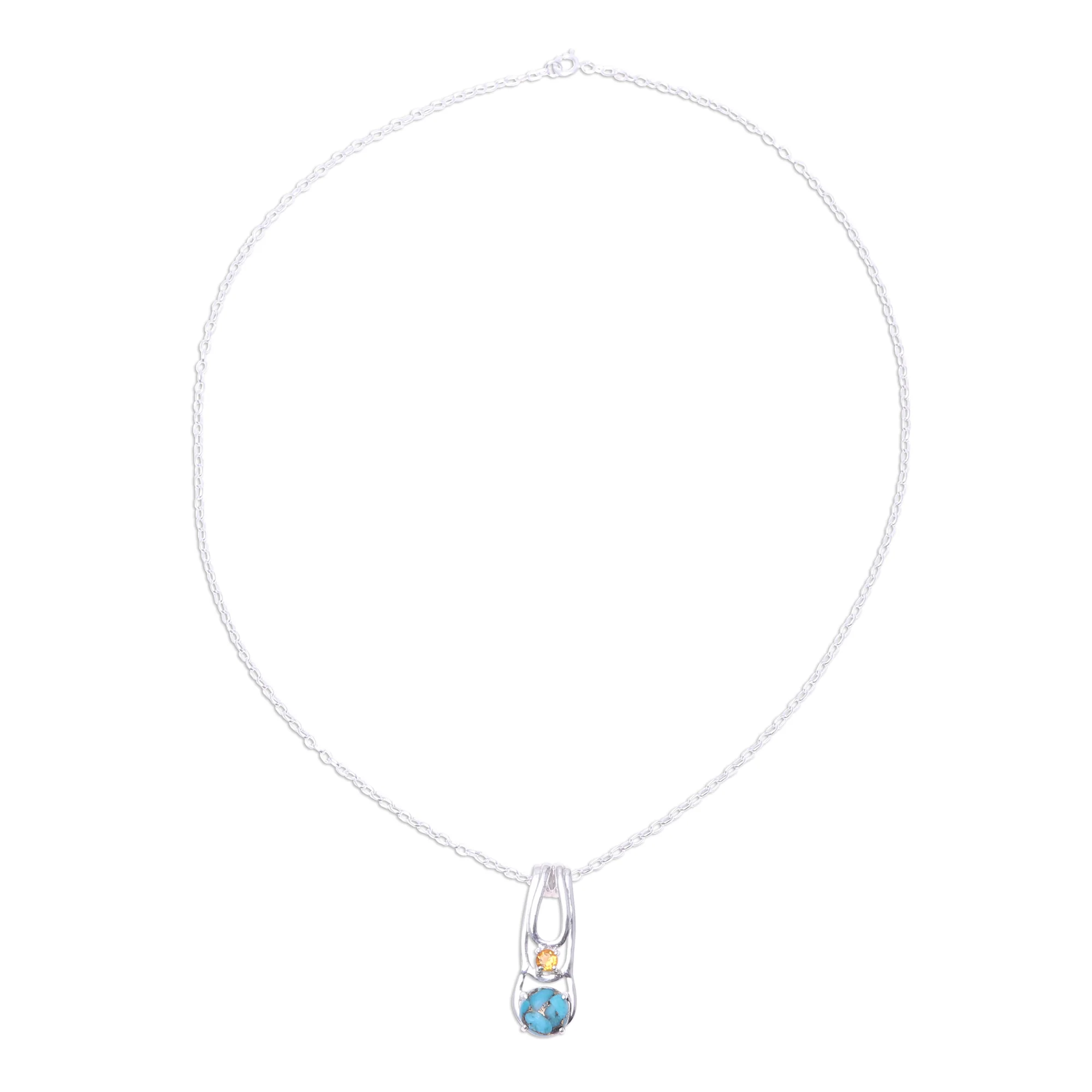 Sunny Horizon Citrine Composite Turquoise Sterling Silver Pendant Necklace - Image 4