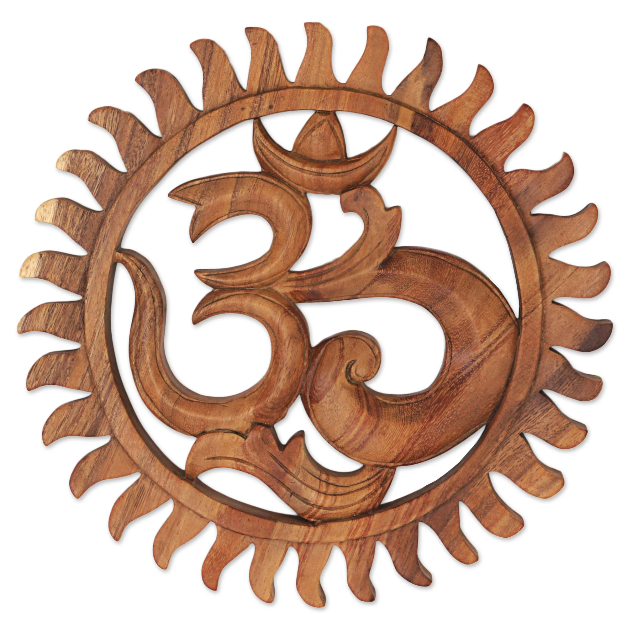 Sunny Om Hand Carved Wood Relief Panel Sunny Om from Indonesia - Image 2