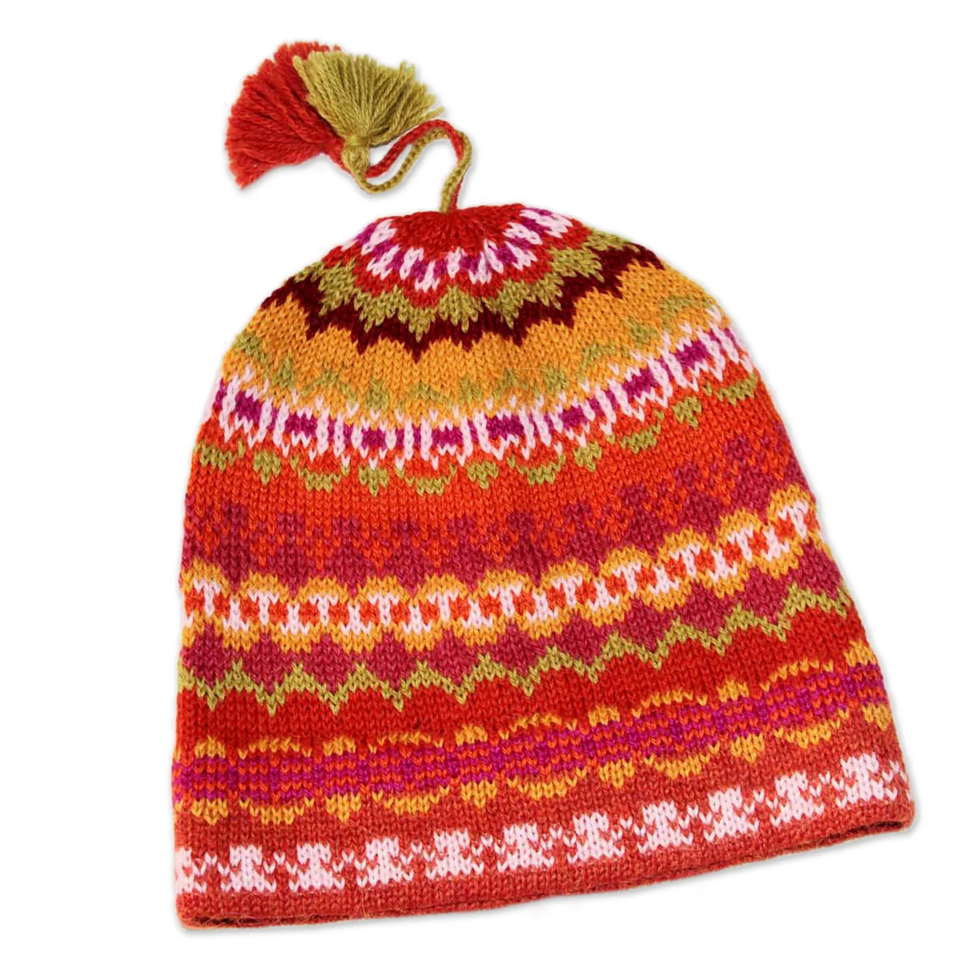 Sunny Winter Pure Alpaca Wool Patterned Hat from Peru - Image 4