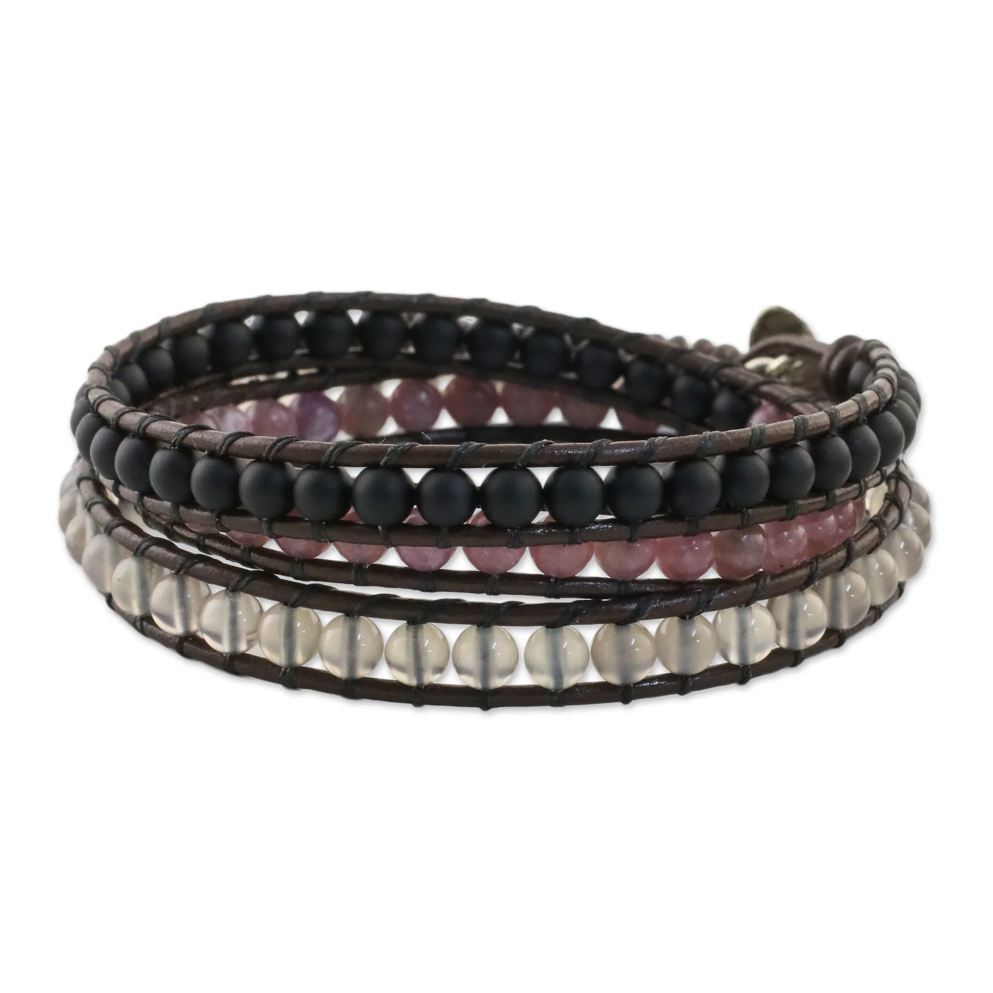 Sunrise Wanderlust Unisex Leather and Multi-Gemstone Beaded Wrap Bracelet - Image 2