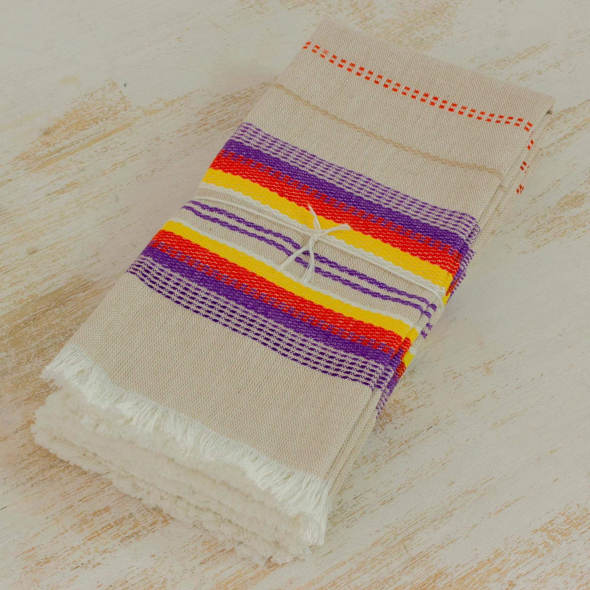 Sunset Dinner Striped 100% Cotton Napkins from Guatemala (Set of 6) - Image 3