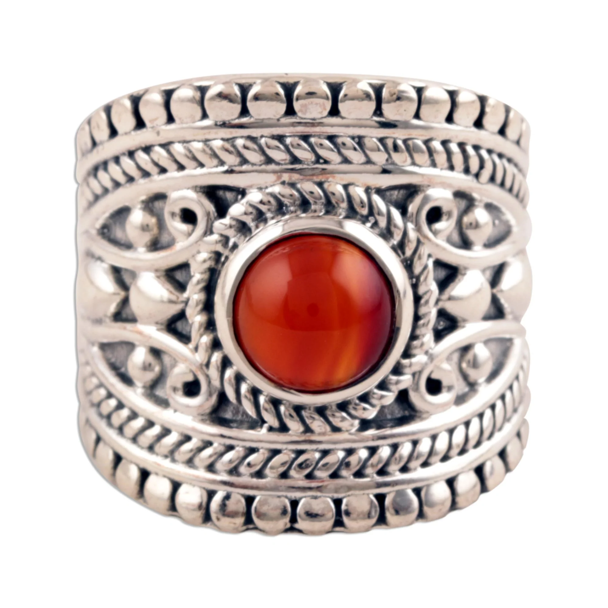 Sunset Dome Red-Orange Onyx Single-Stone Ring from India - Image 2