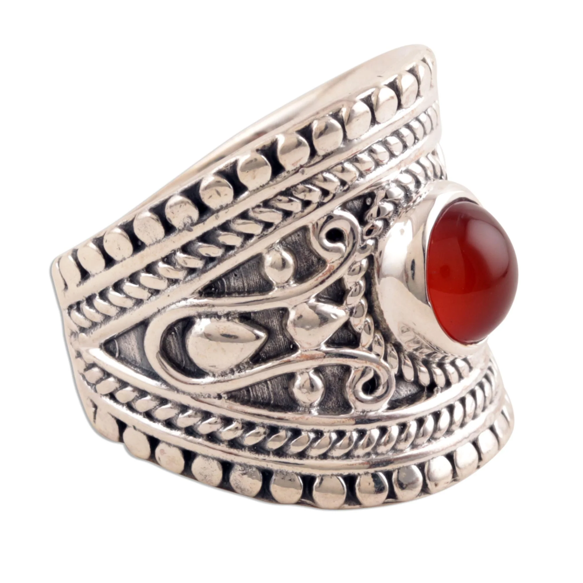 Sunset Dome Red-Orange Onyx Single-Stone Ring from India - Image 3