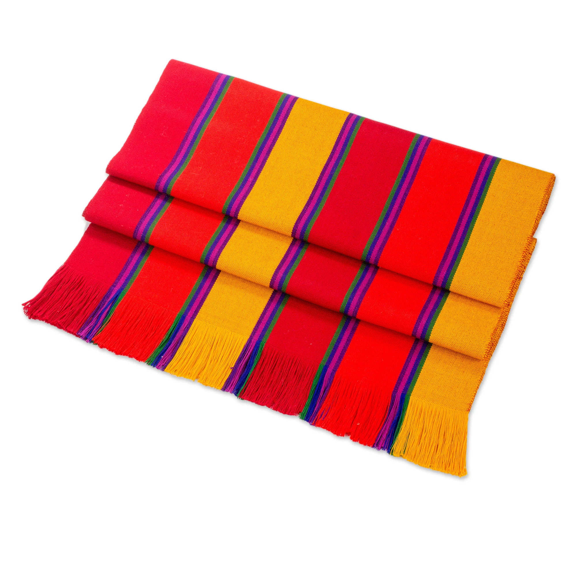 Sunset Glory Multicolor Striped Cotton Table Runner from Guatemala - Image 2