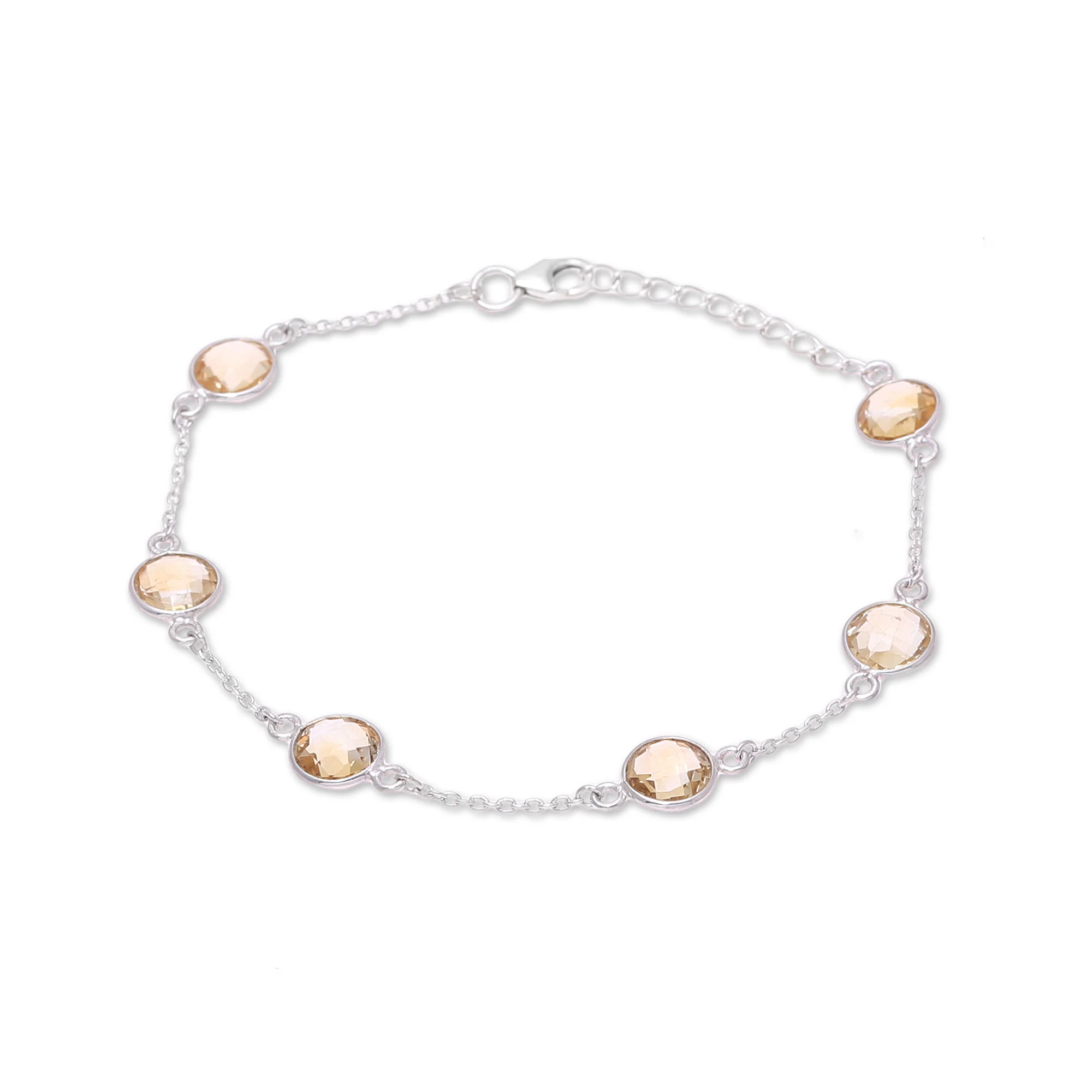 Sunshine Drops Sterling Silver Chain and Yellow Citrine Station Bracelet - Image 4