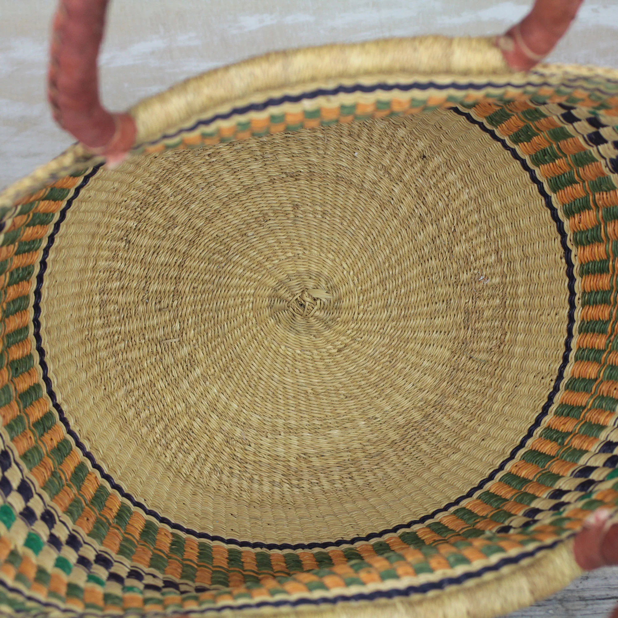 Supper Basket Hand Woven Raffia Natural Fiber Tote with Leather Strap - Image 3
