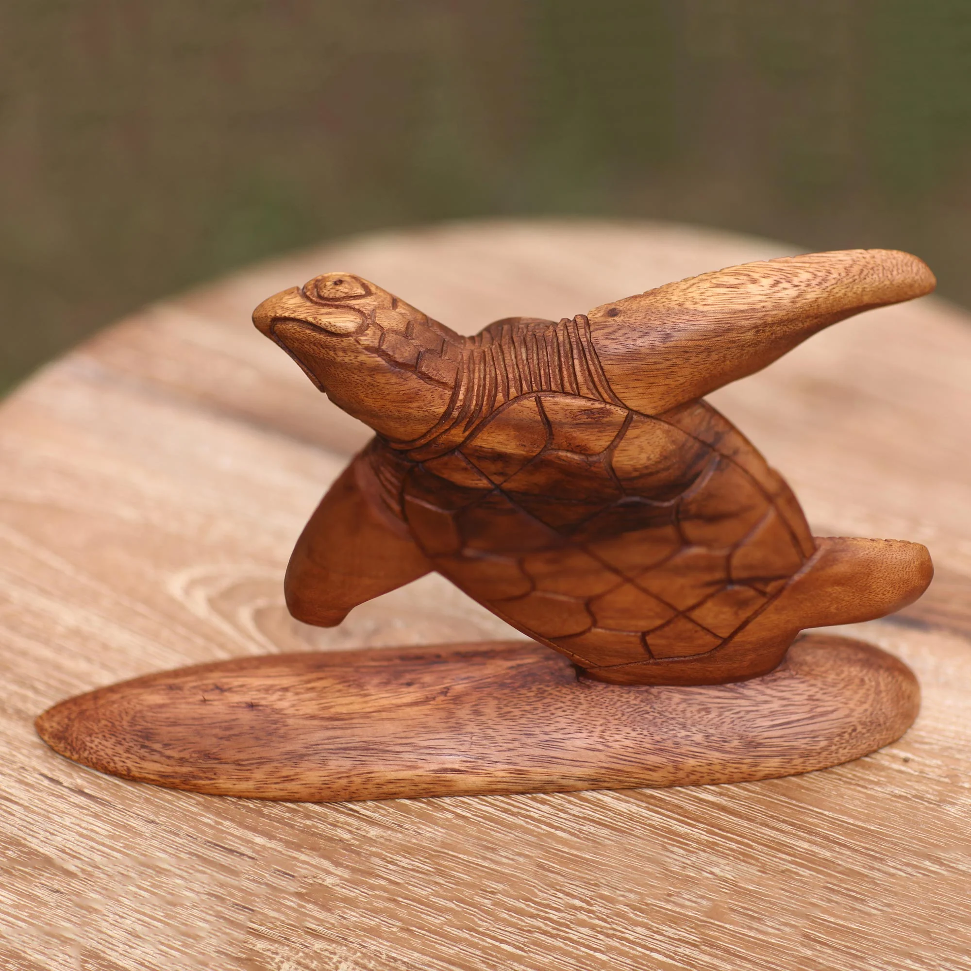 Surfer Turtle Hand Carved Wood Sculpture Turtle on Surf Board from Bali - Image 3