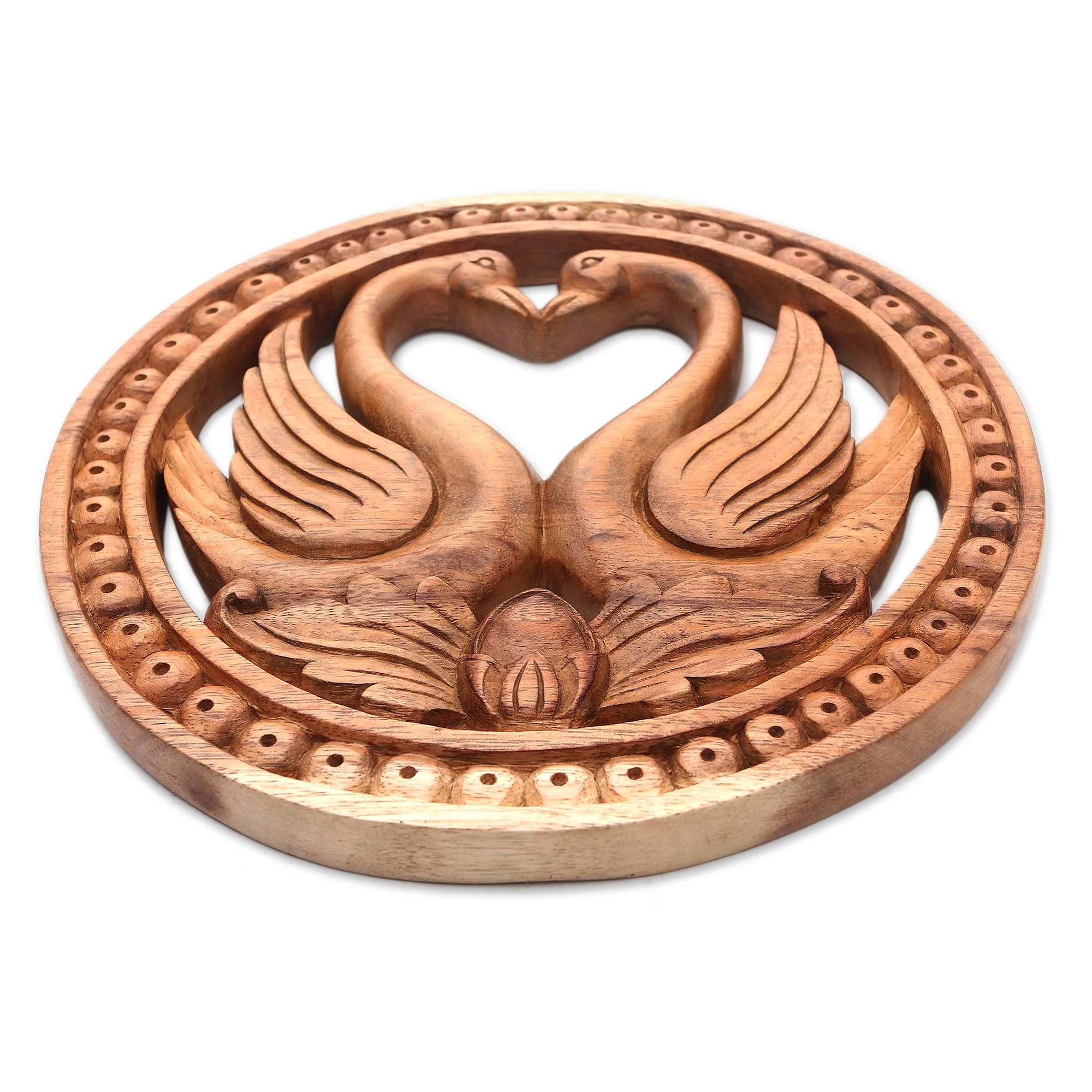 Swan Romance Swan-Themed Suar Wood Relief Panel from Bali - Image 3