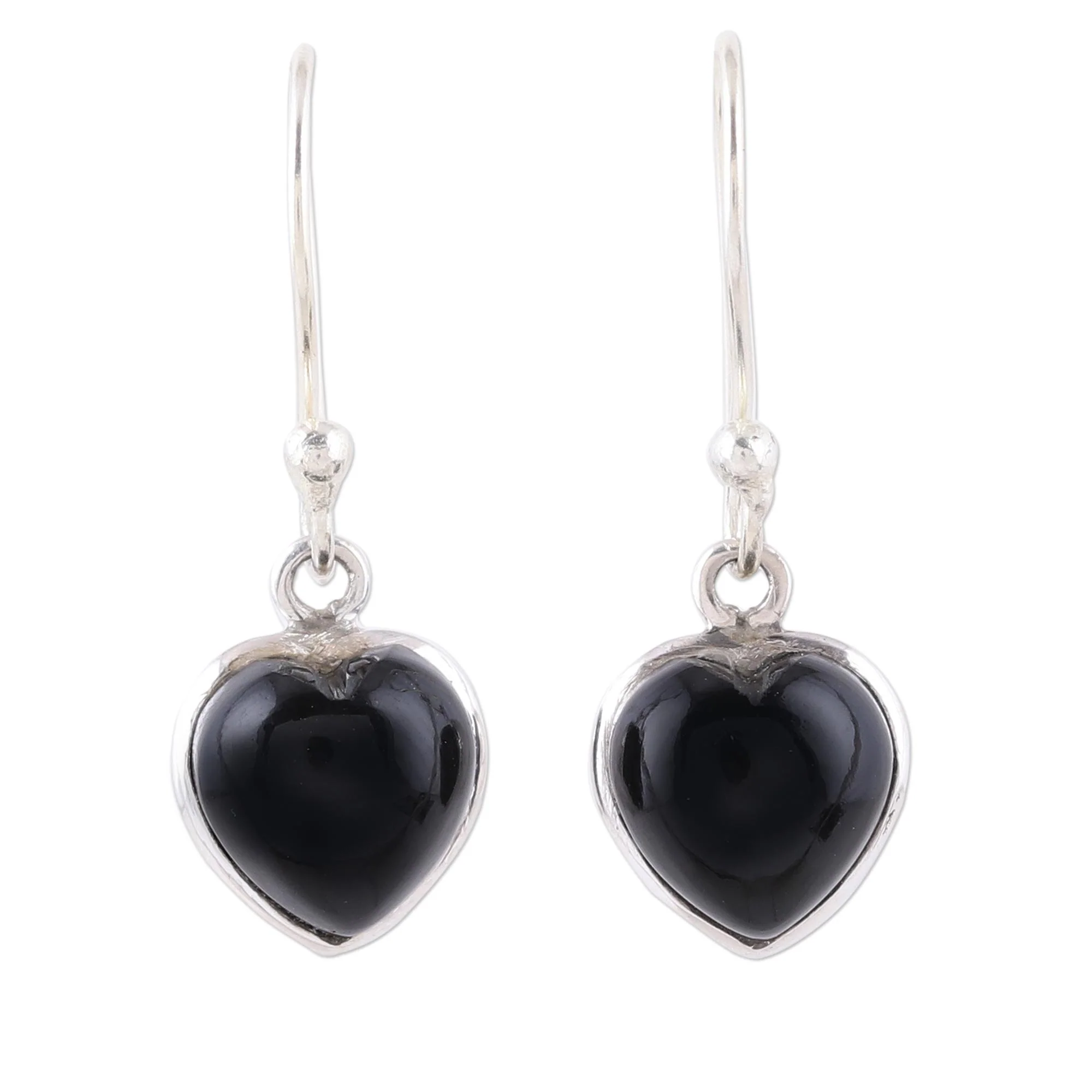 Sweet Adoration Heart Shaped Onyx Dangle Earrings from India - Image 2