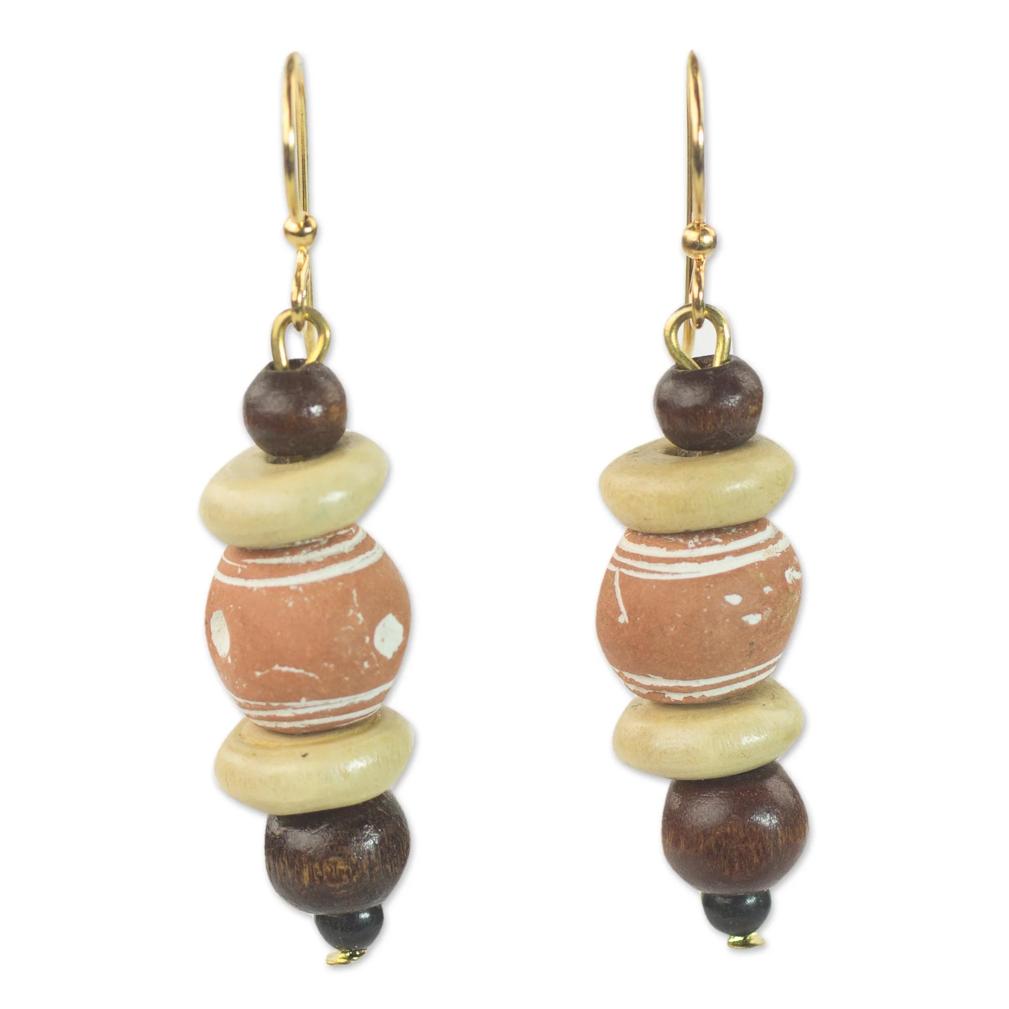 Sweet Beads Sese Wood and Ceramic Dangle Earrings from Ghana - Image 2