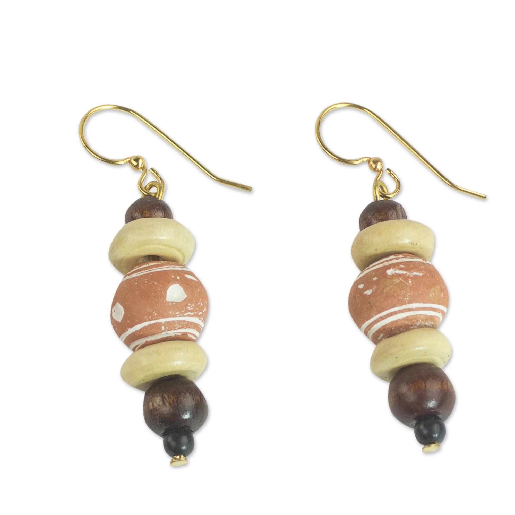 Sweet Beads Sese Wood and Ceramic Dangle Earrings from Ghana - Image 4