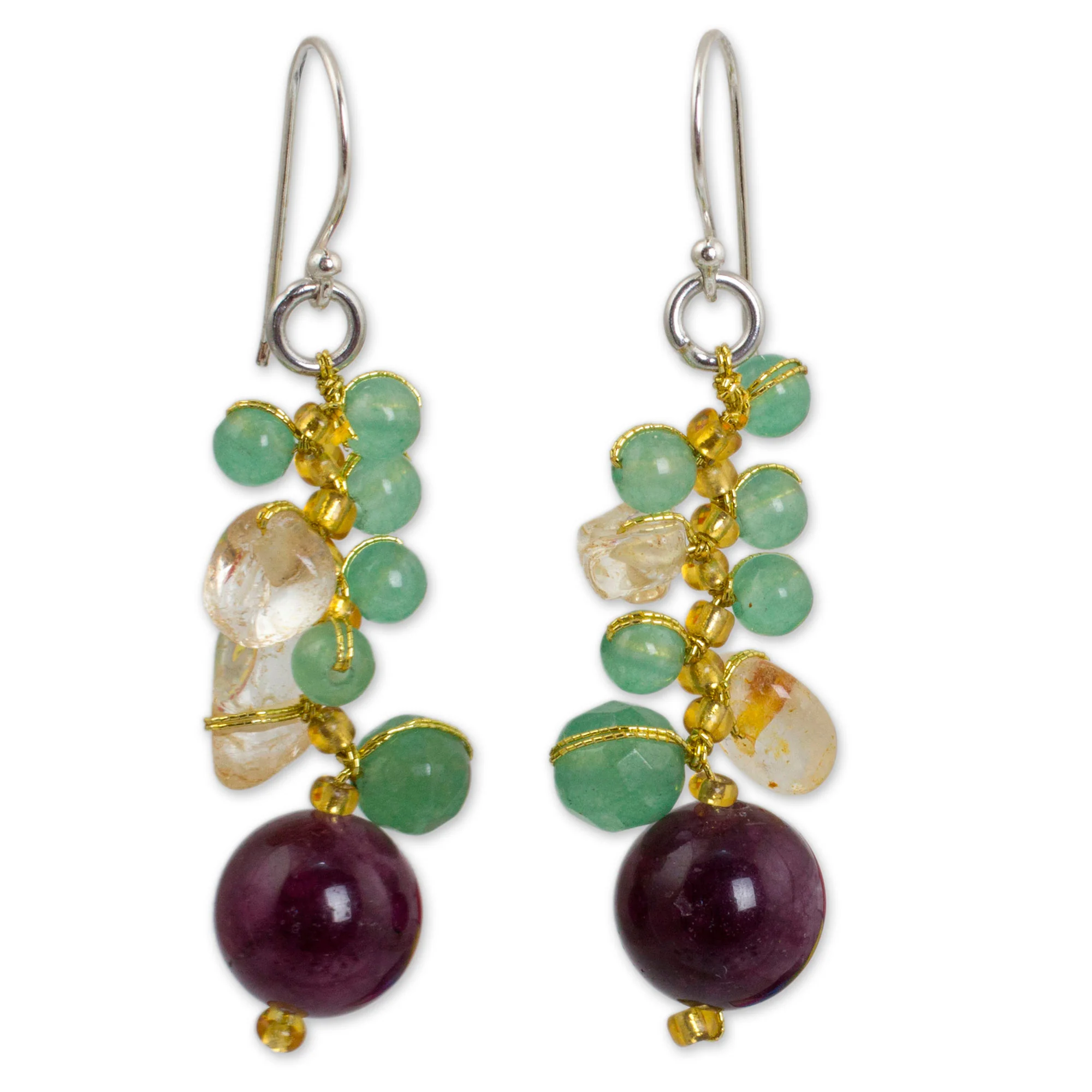 Sweet Berries Handcrafted Citrine and Quartz Cluster Earrings - Image 2
