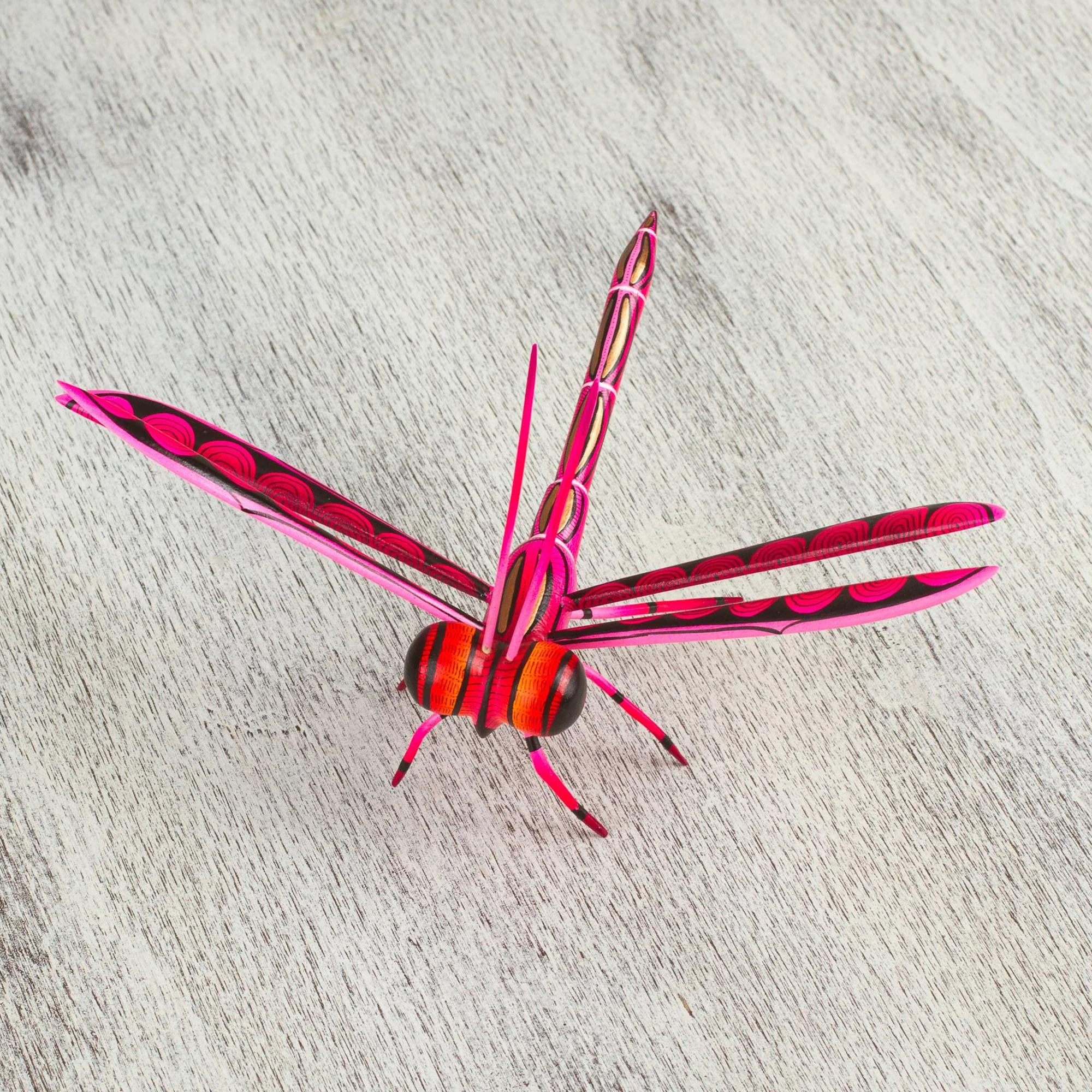 Sweet Freedom in Pink Handcrafted Pink Copal Wood Dragonfly Sculpture from Mexico - Image 3
