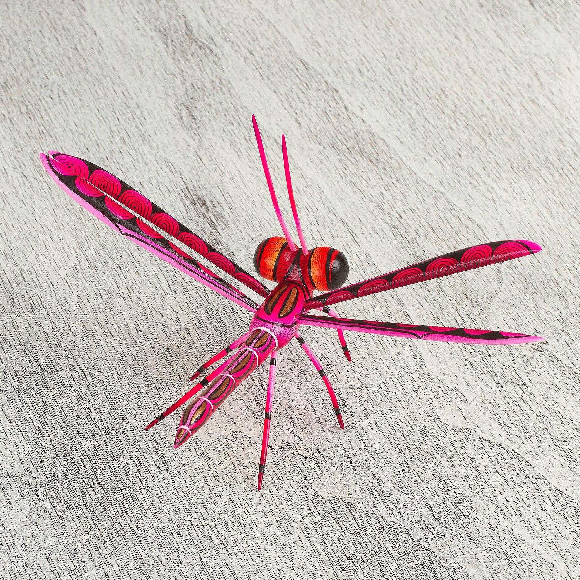 Sweet Freedom in Pink Handcrafted Pink Copal Wood Dragonfly Sculpture from Mexico - Image 4