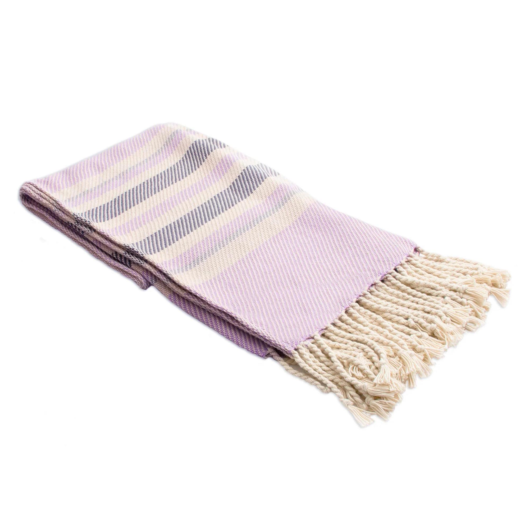 Sweet Heliotrope Handwoven Cotton Throw in Heliotrope from Peru - Image 3