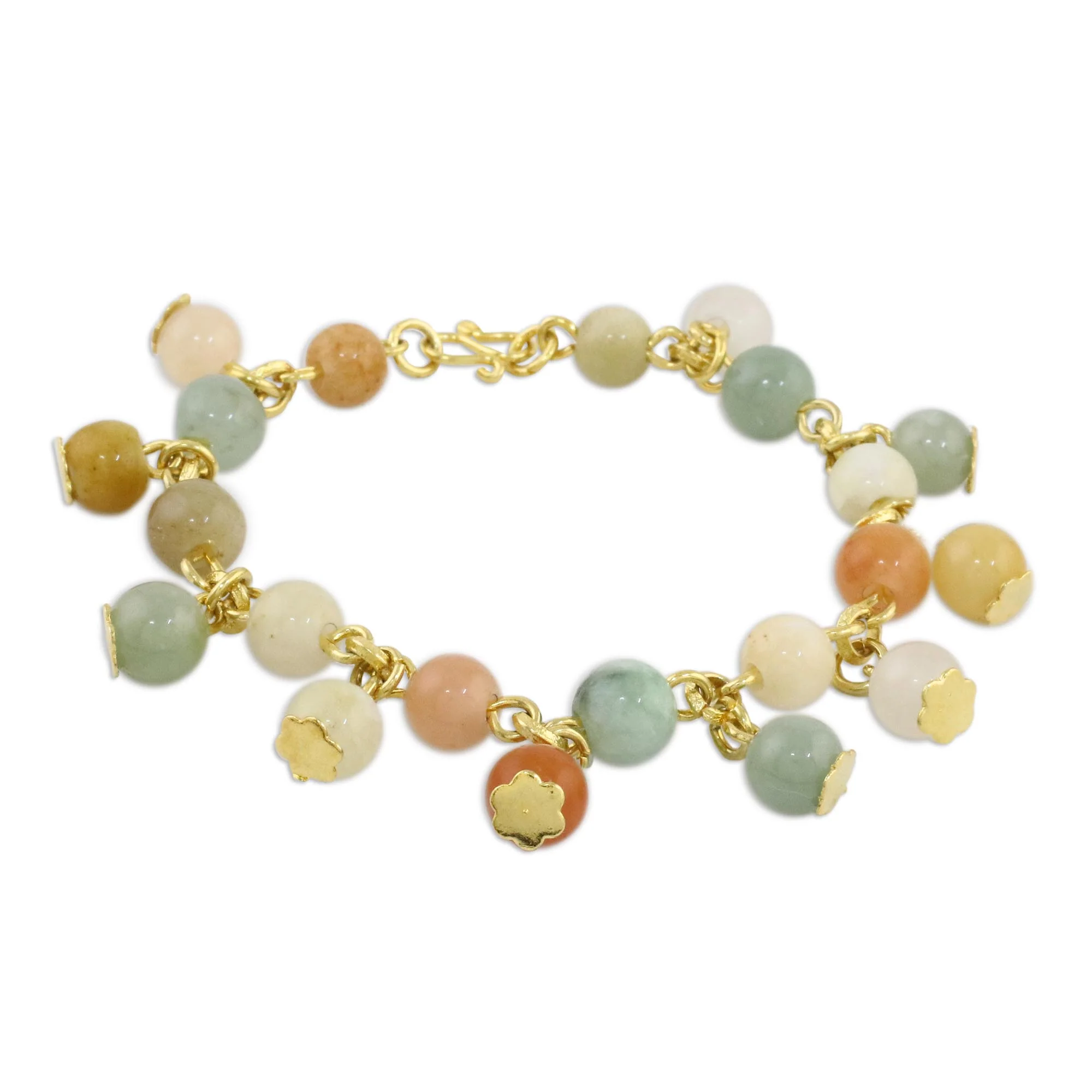 Sweet Jade 18K Gold Plated Jade Quartz Link Bracelet with Hook Clasp - Image 4