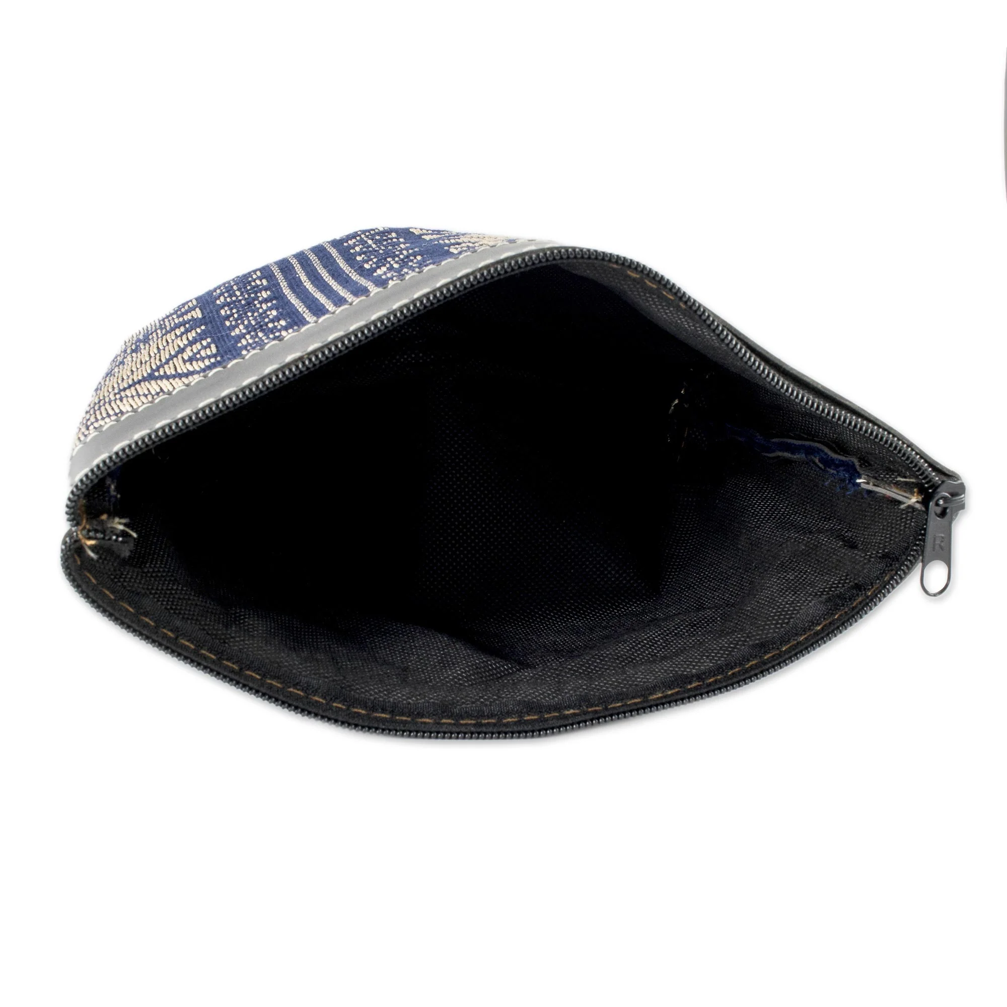 Sweet Journey in Navy Navy and Beige Hand Crafted Cotton Cosmetic Bag - Image 5