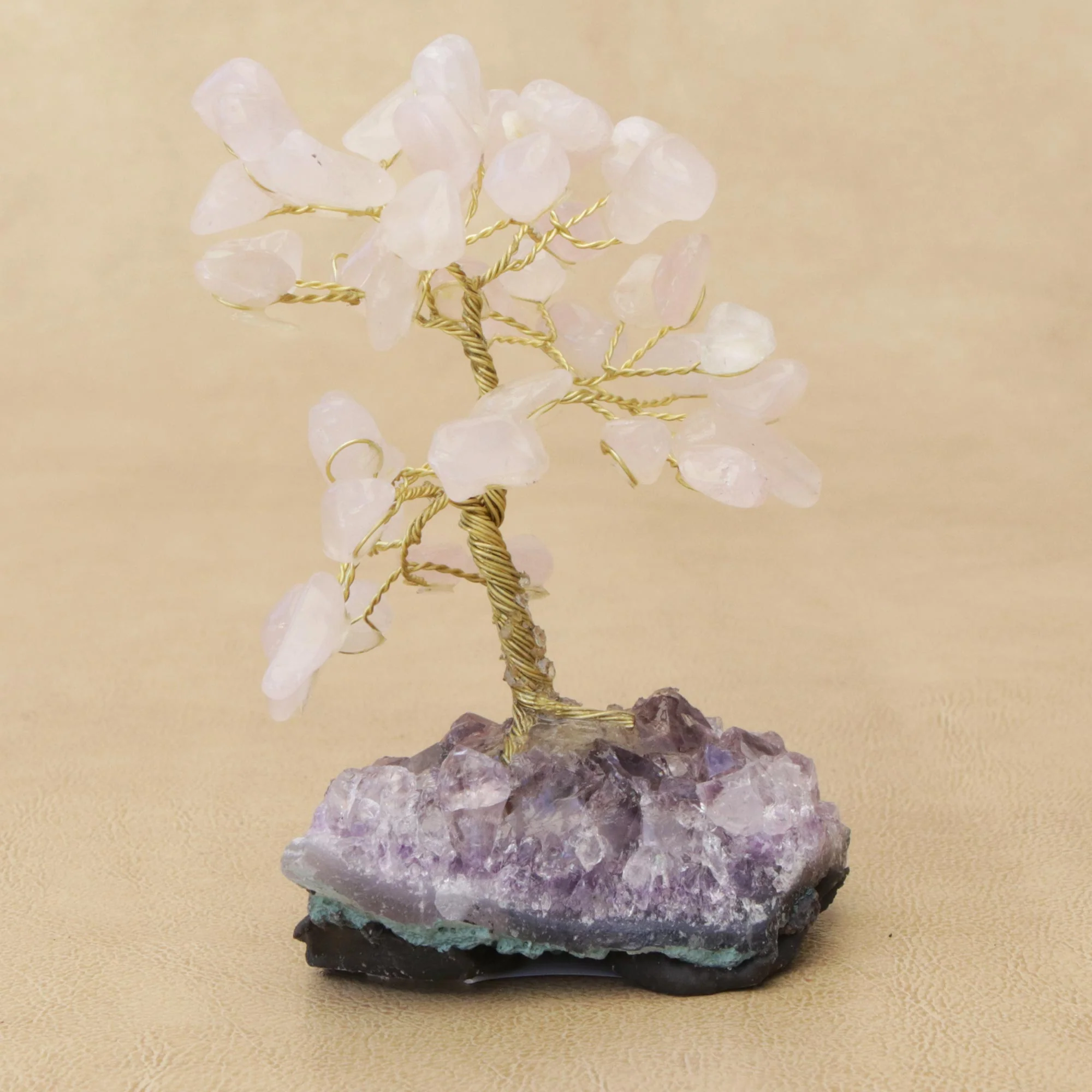 Sweet Leaves Rose Quartz Gemstone Tree with an Amethyst Base from Brazil - Image 3