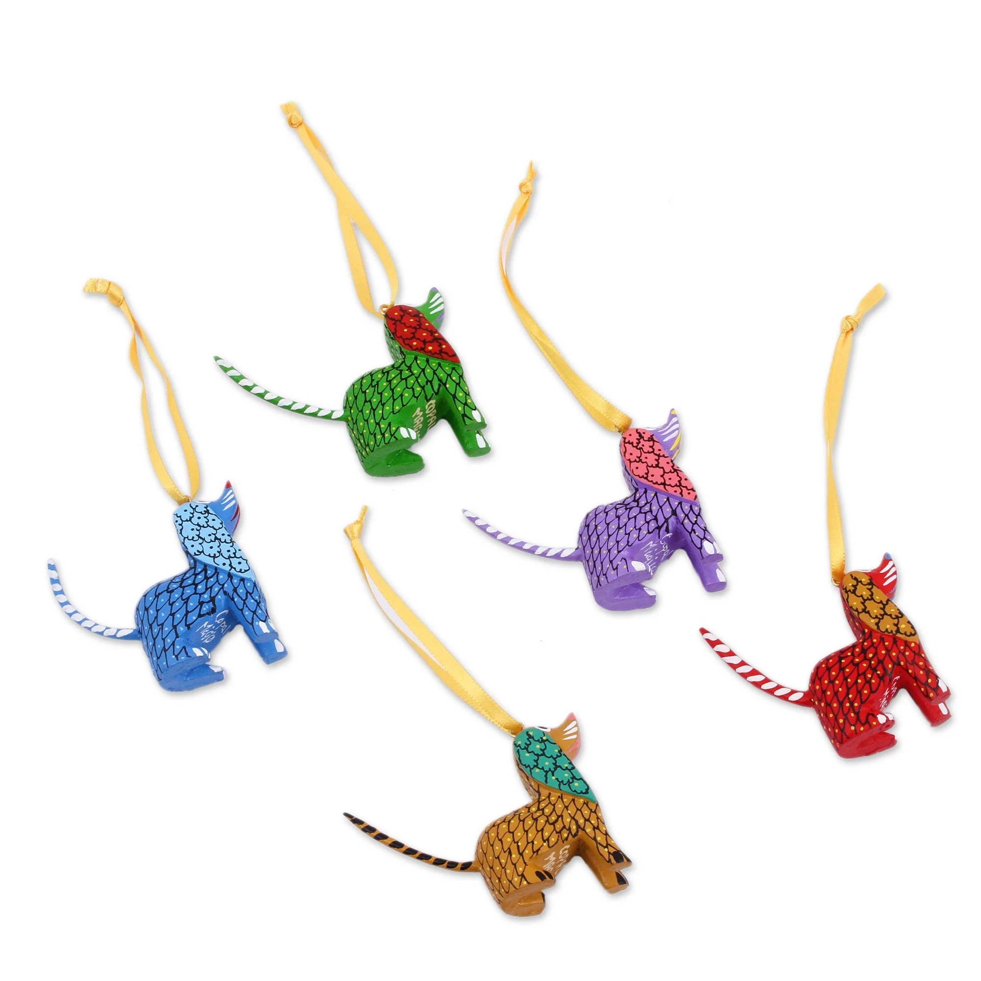 Sweet Puppies Painted Wood Alebrije Dog Ornaments (Set of 5) from Mexico - Image 2
