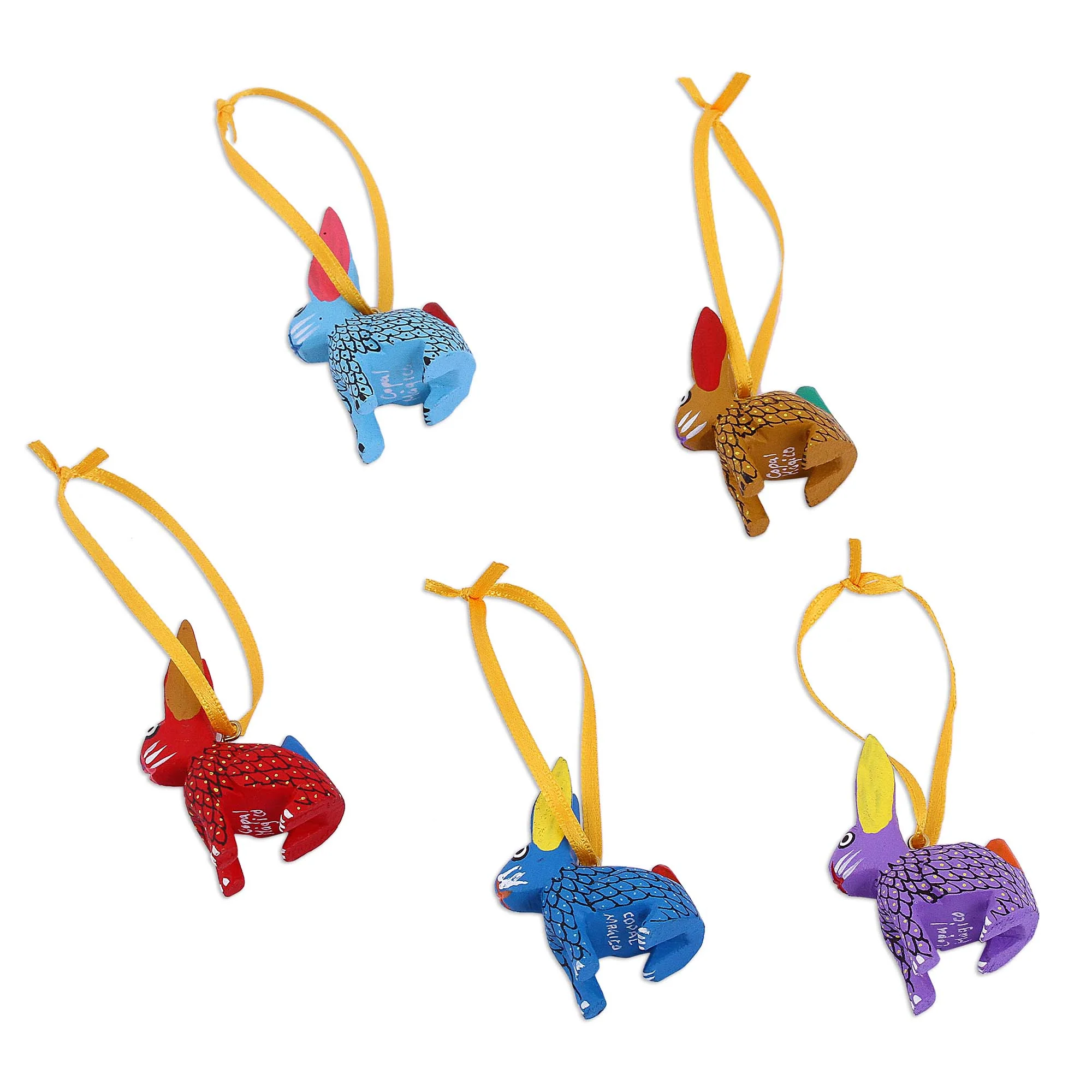 Sweet Rabbits Wood Alebrije Rabbit Ornaments (Set of 5) from Mexico - Image 3